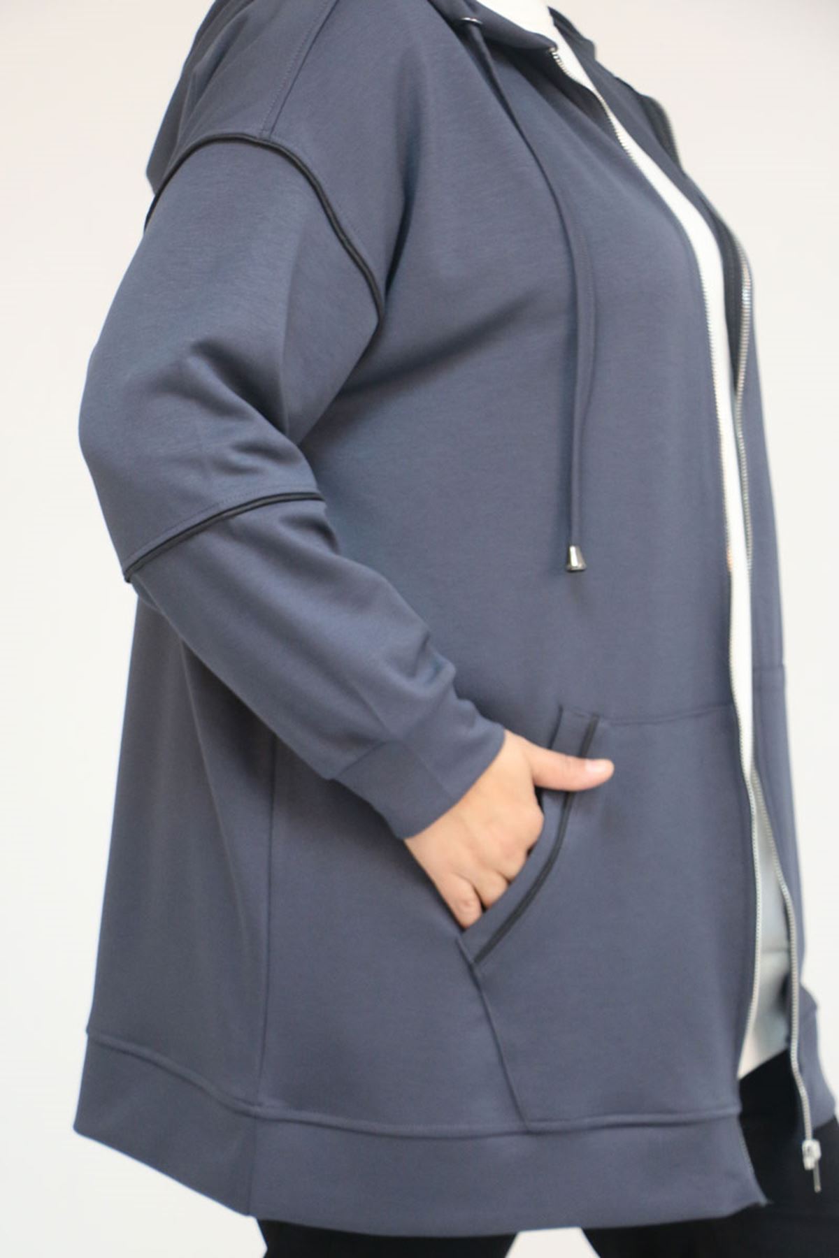 43072 Büyük Beden Waterport Biyeli Modal Ceket - Antrasit