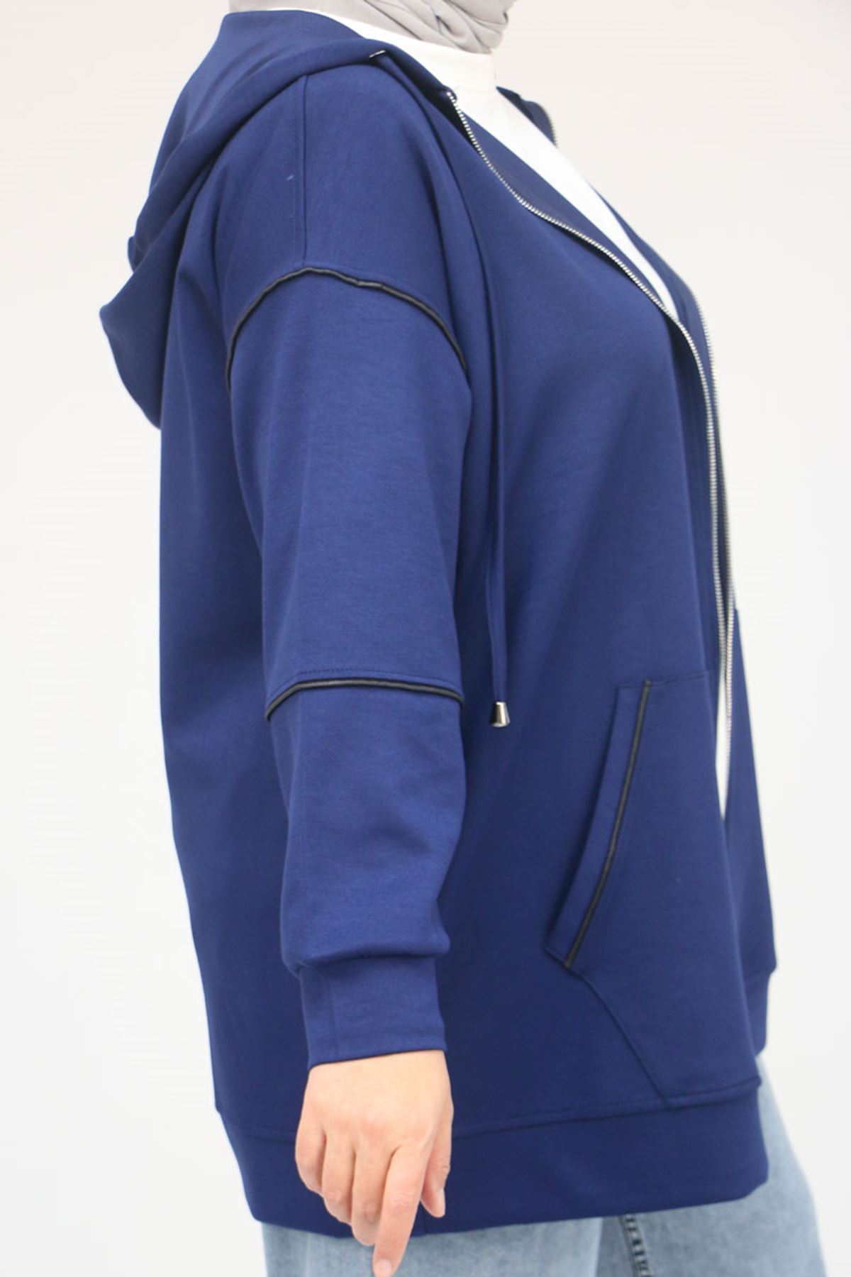 43072 Büyük Beden Waterport Biyeli Modal Ceket - İndigo