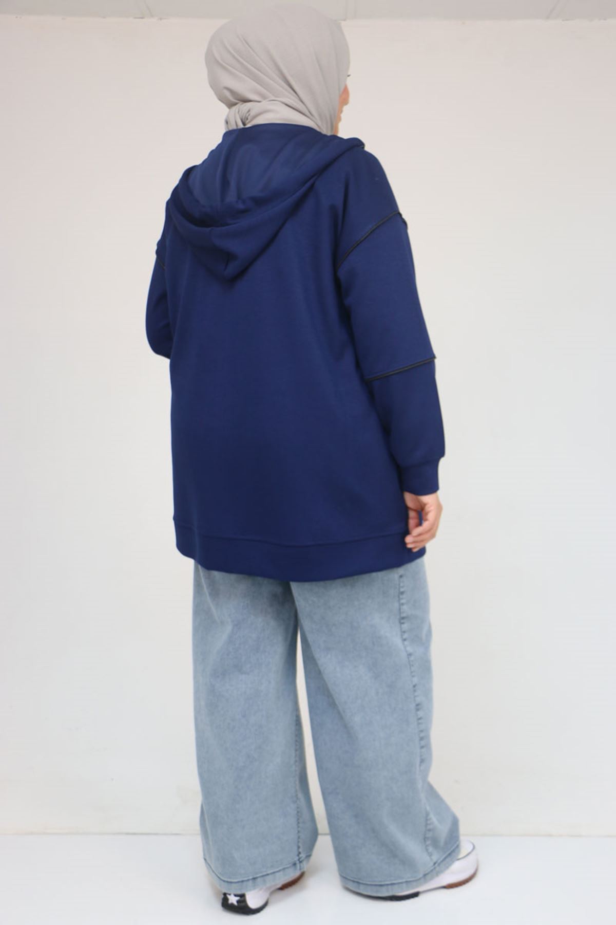 43072 Büyük Beden Waterport Biyeli Modal Ceket - İndigo