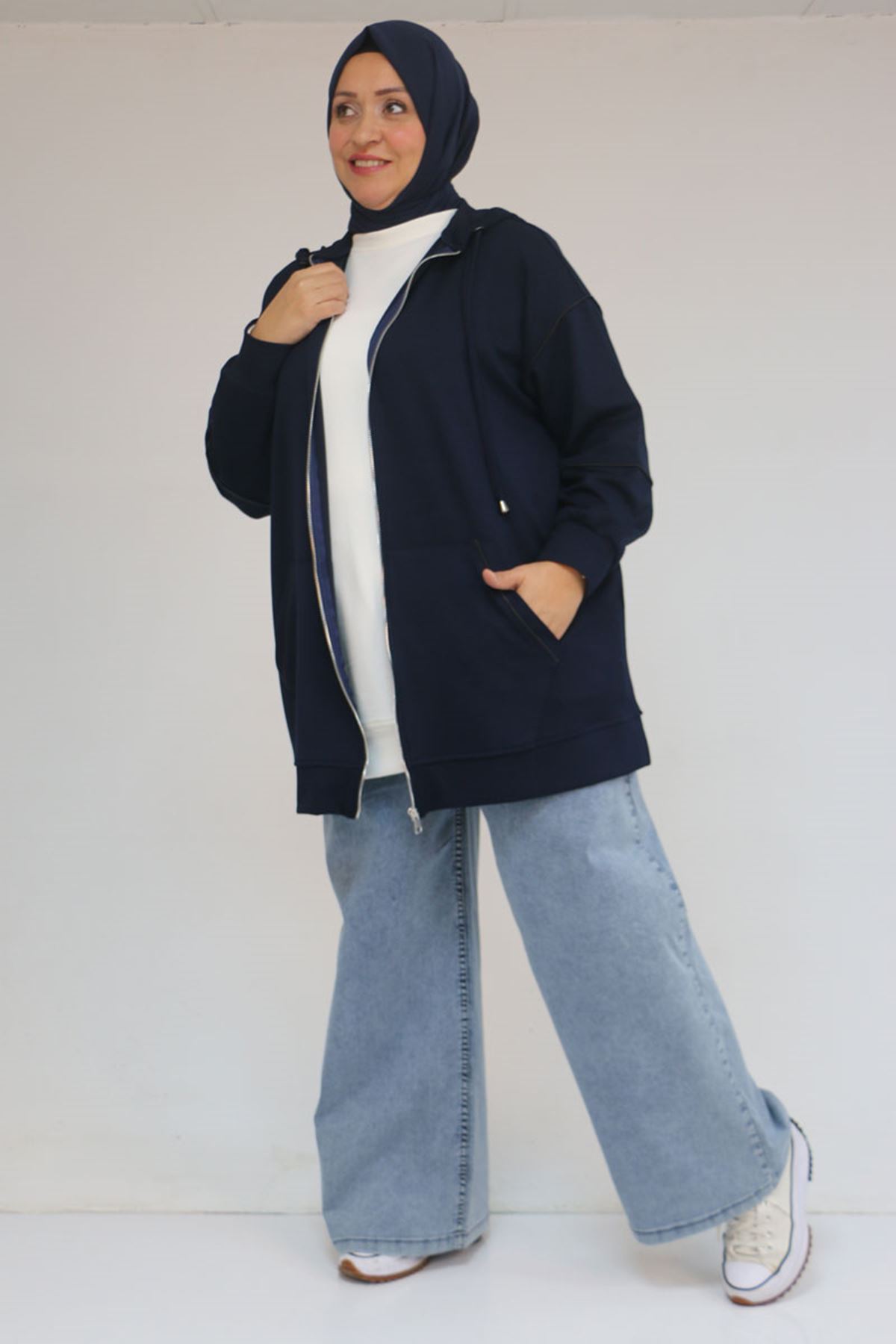 43072 Büyük Beden Waterport Biyeli Modal Ceket - Lacivert