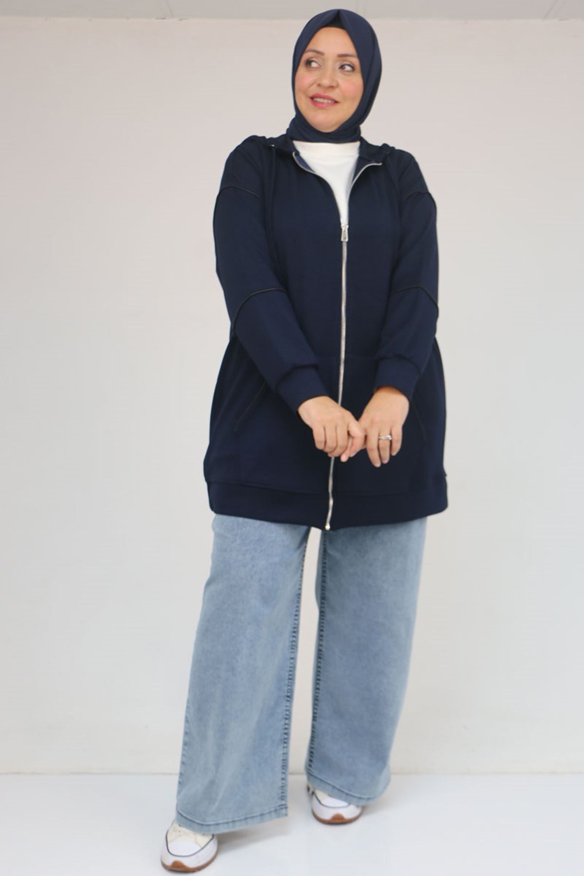 43072 Büyük Beden Waterport Biyeli Modal Ceket - Lacivert