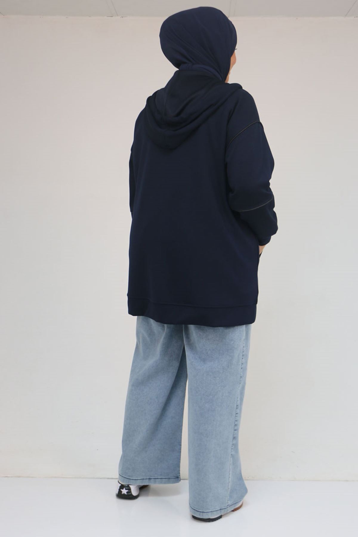 43072 Büyük Beden Waterport Biyeli Modal Ceket - Lacivert