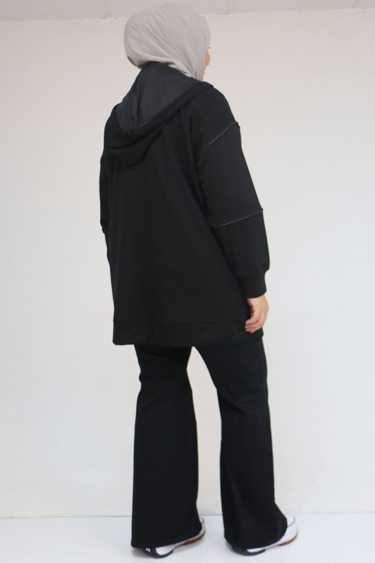 43072 Büyük Beden Waterport Biyeli Modal Ceket - Siyah