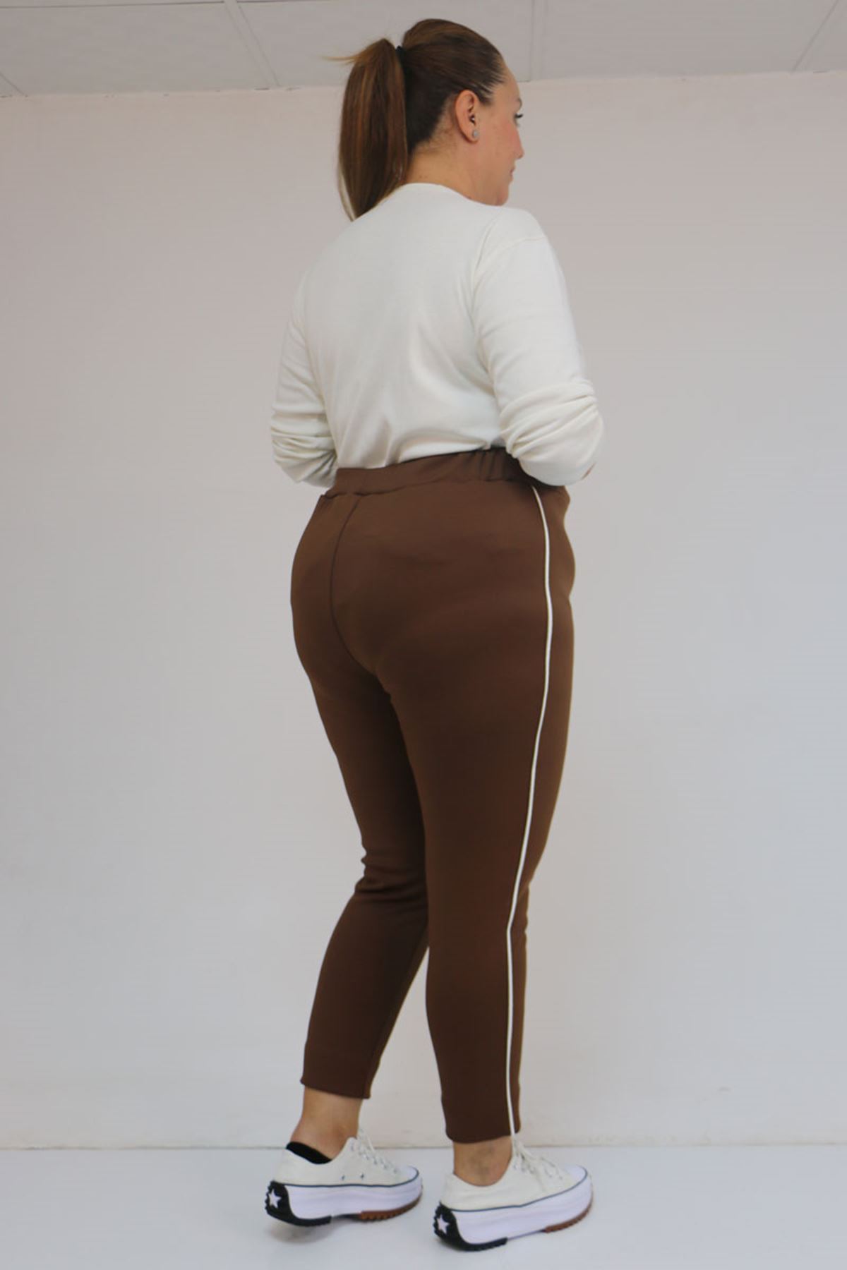 59504 Büyük Beden Biyeli  İçi Şardonlu Tayt - Kahve