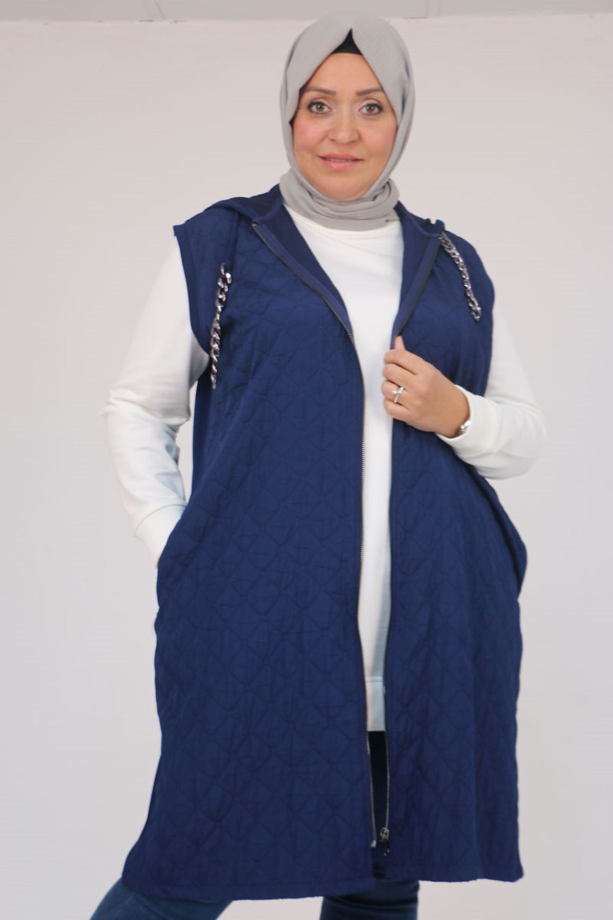 54010 Büyük Beden Kapitone - Modal Yelek - İndigo