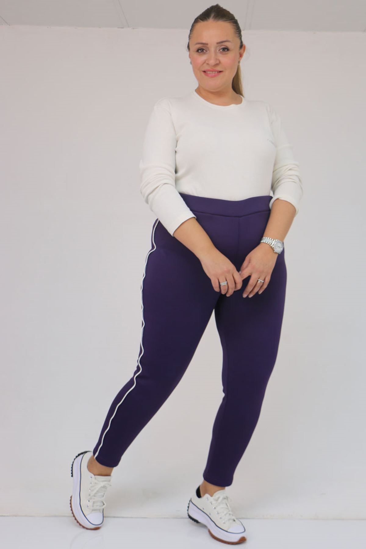 59504 Büyük Beden Biyeli  İçi Şardonlu Tayt - Mor