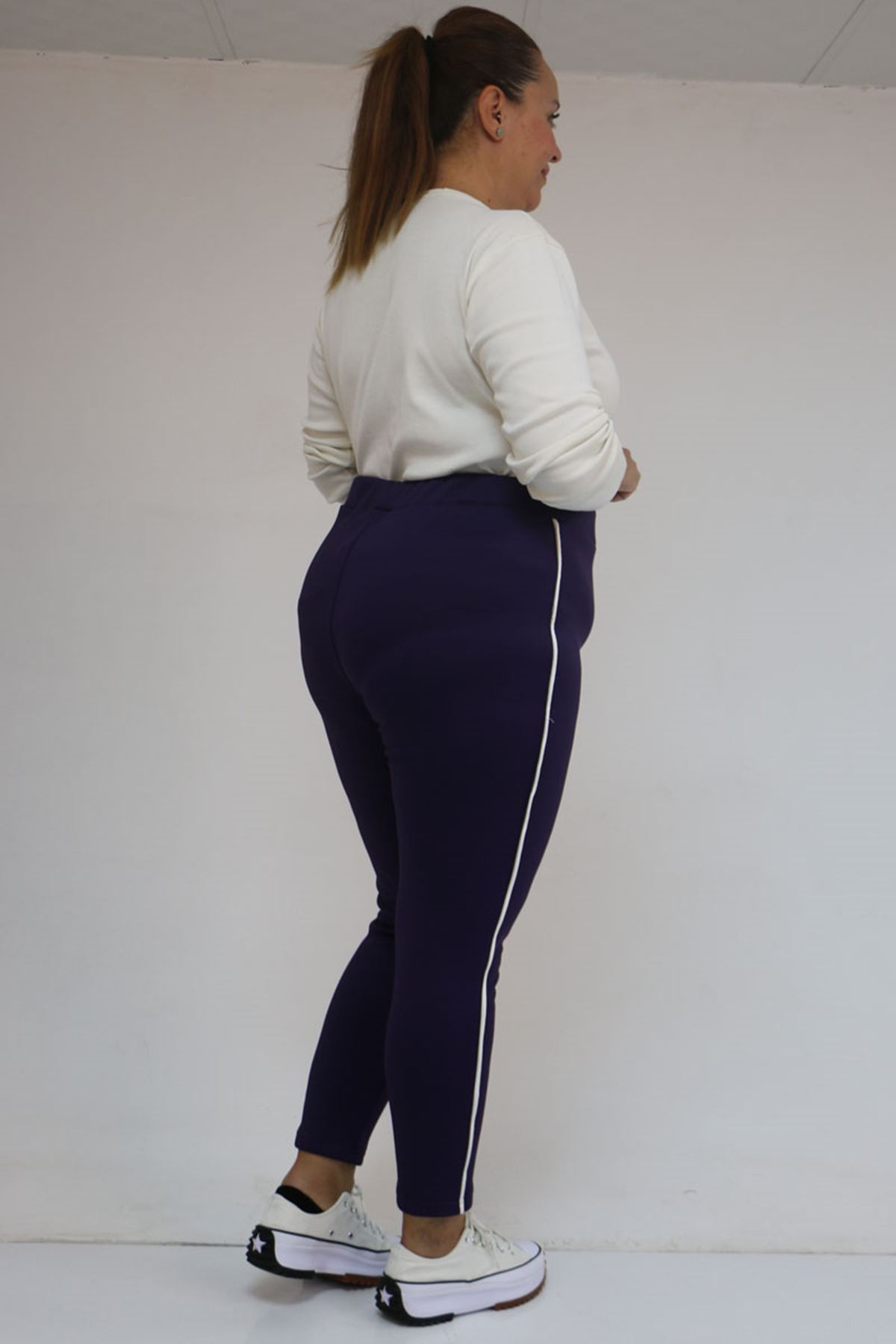 59504 Büyük Beden Biyeli  İçi Şardonlu Tayt - Mor