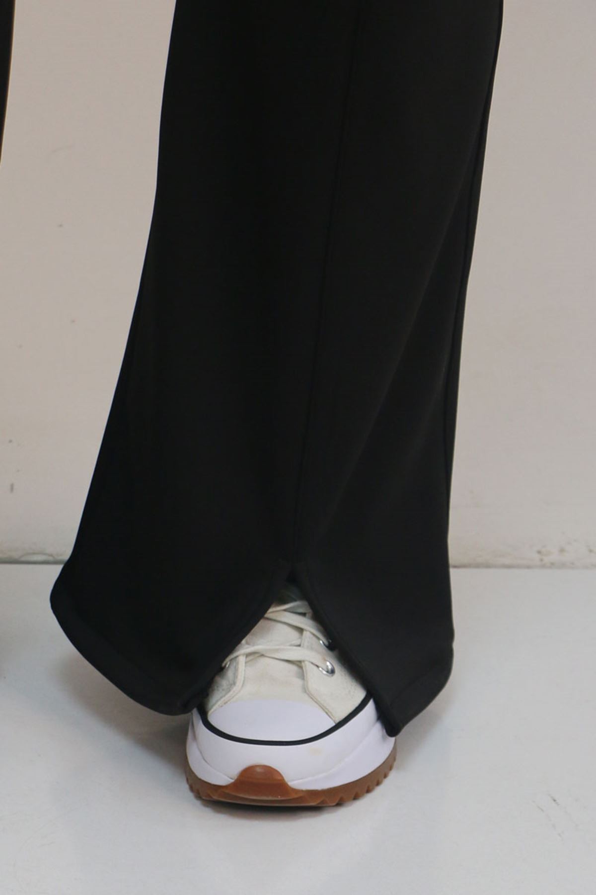 59506 Büyük Beden Paçası Yırtmaçlı İspanyol Paça Tayt Pantolon - Siyah