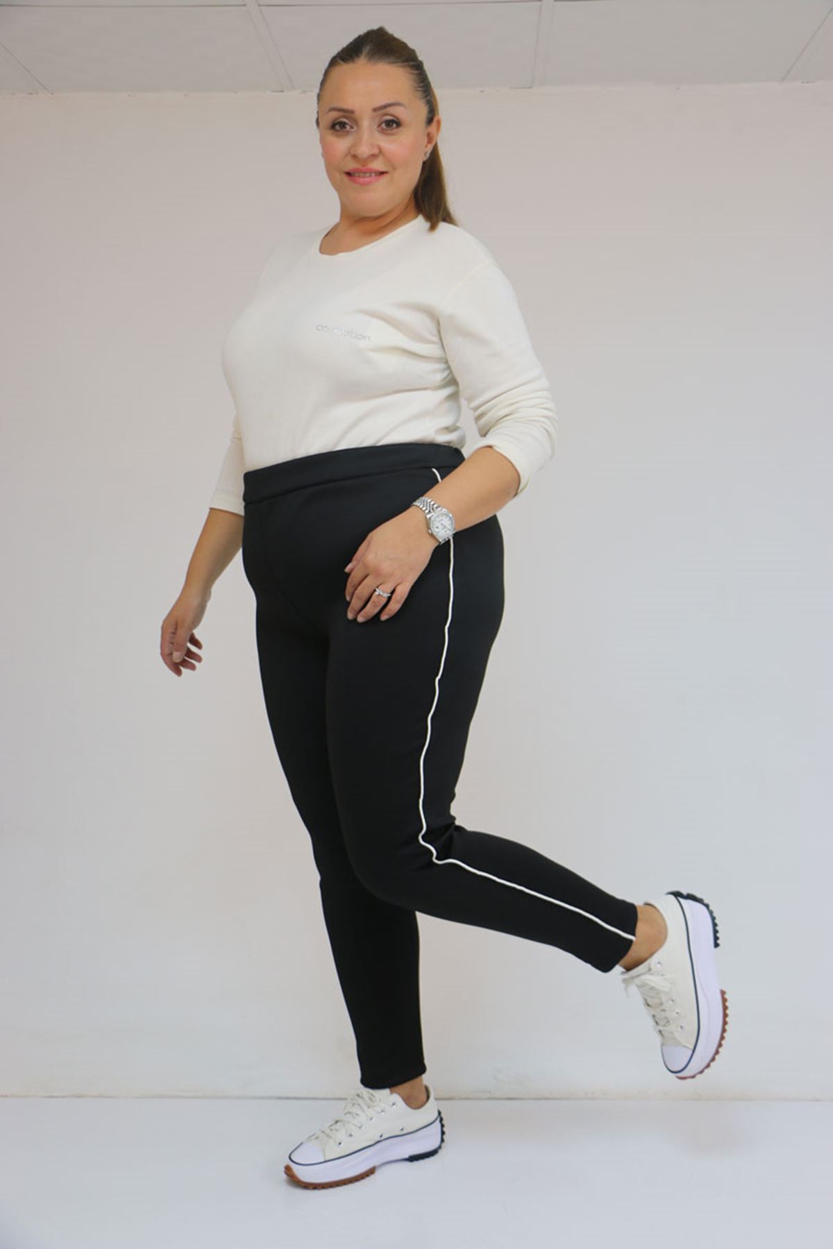 59504 Büyük Beden Biyeli  İçi Şardonlu Tayt - Siyah