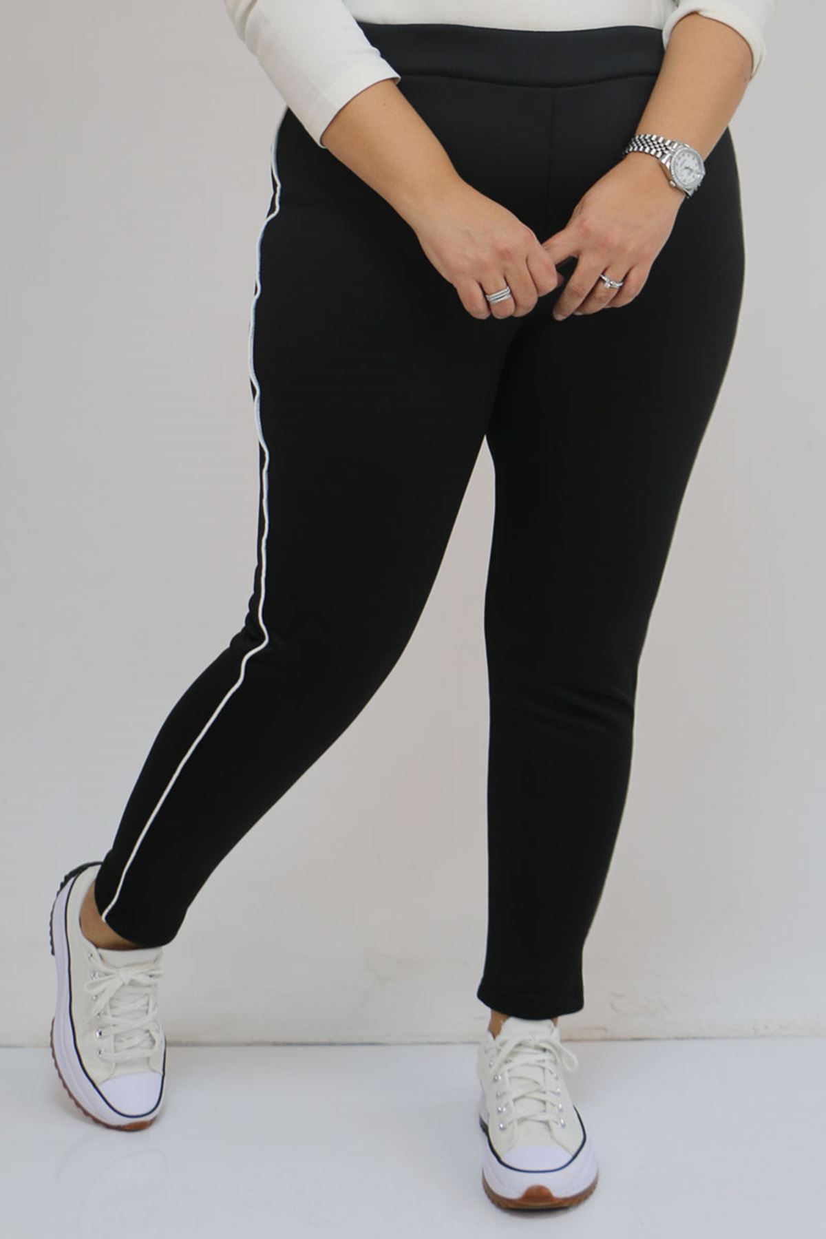 59504 Büyük Beden Biyeli  İçi Şardonlu Tayt - Siyah