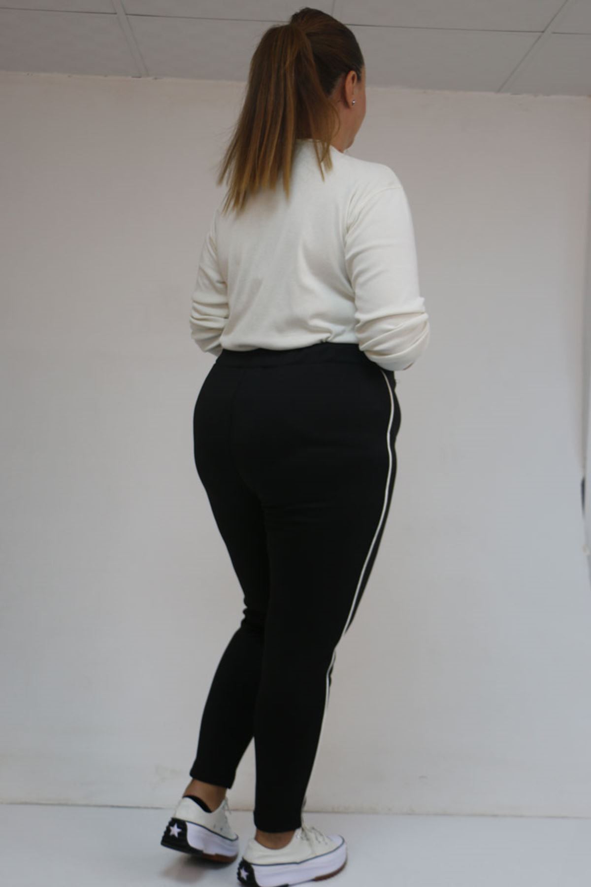 59504 Büyük Beden Biyeli  İçi Şardonlu Tayt - Siyah