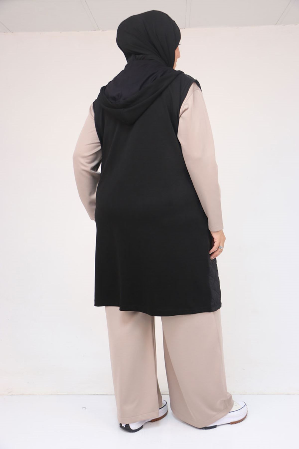 54009 Büyük Beden Kapitone - Modal Yelek - Siyah