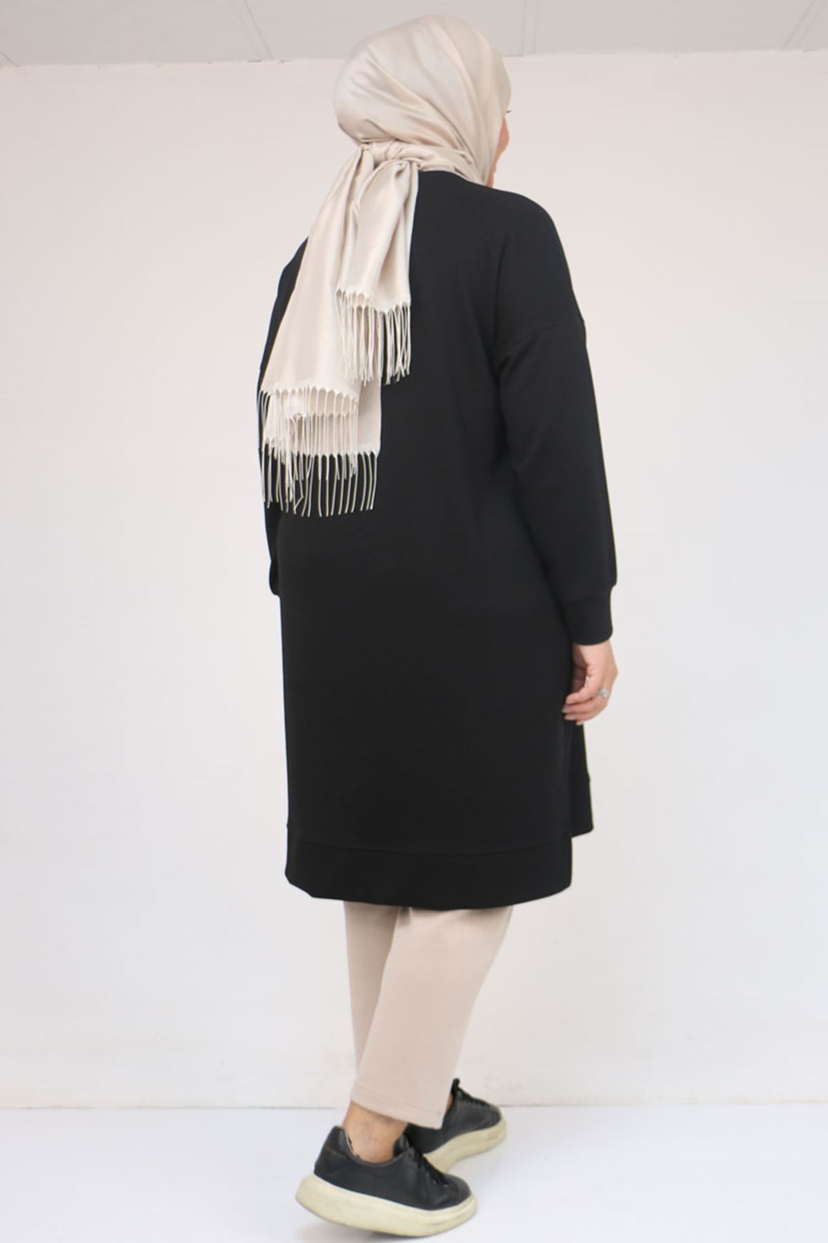 58160 - Büyük Beden İncili Bros Detaylı Modal Tunik - Siyah