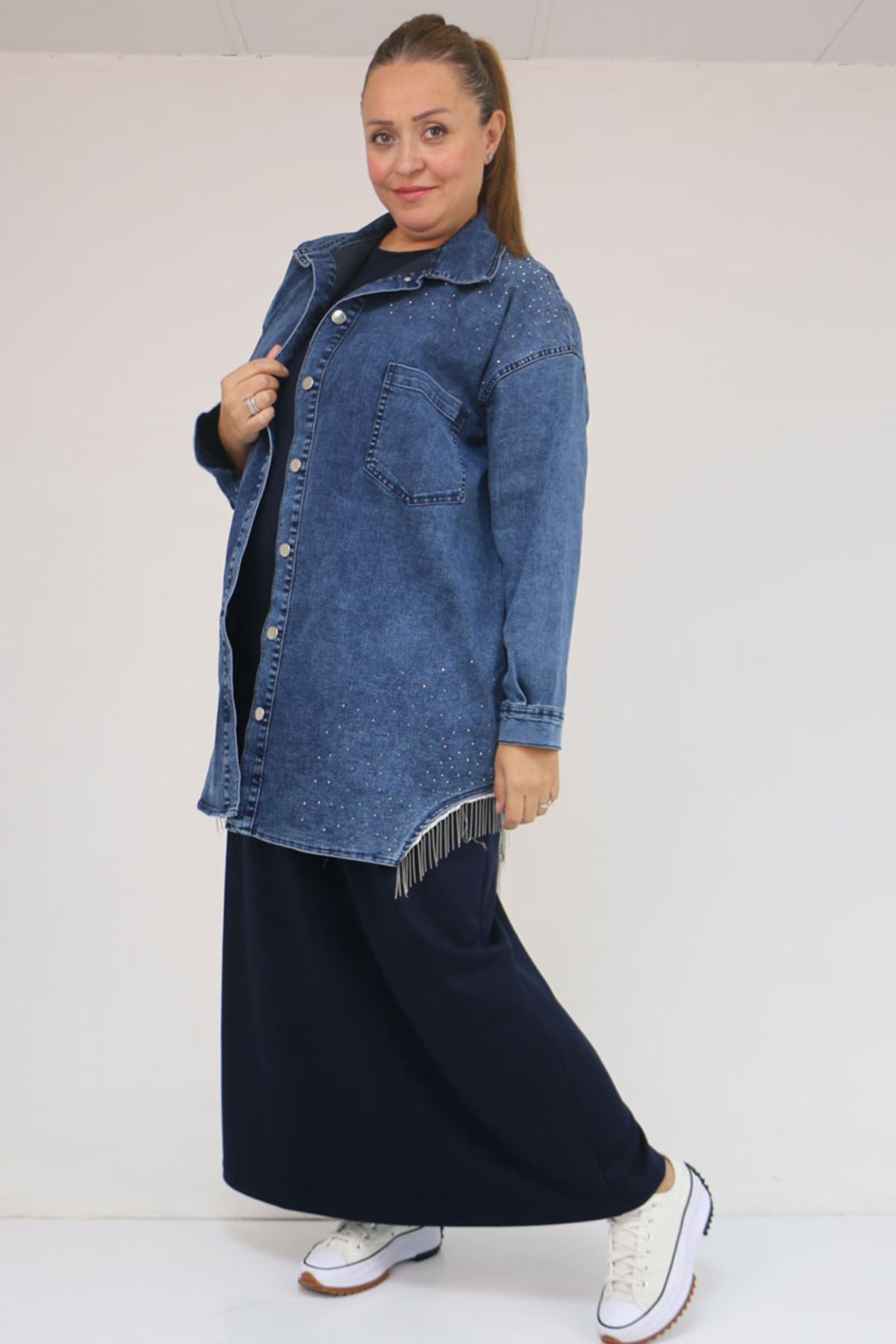 42050 Büyük Beden Modal Kolsuz Elbise - Lacivert