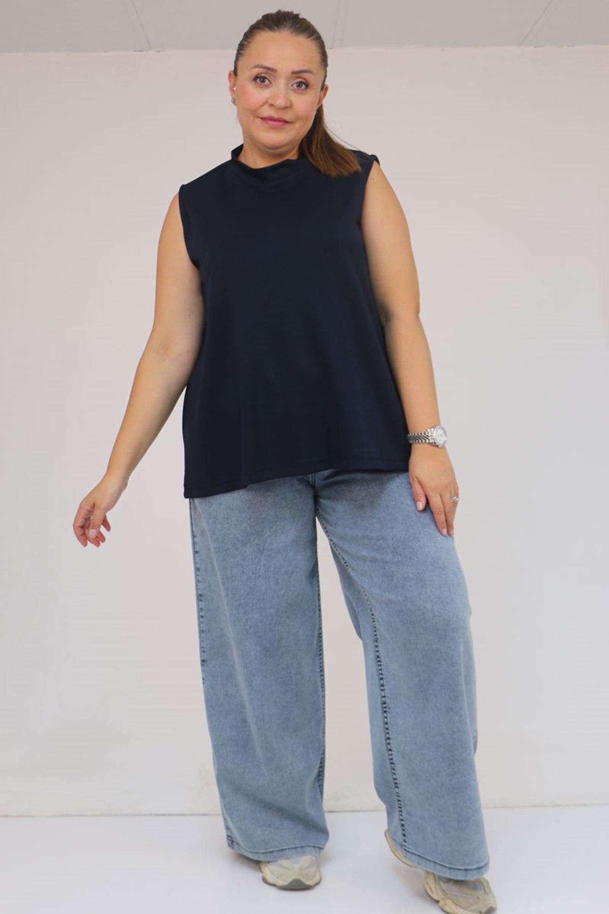 58510 Büyük Beden Kısa Modal İçlik - Lacivert
