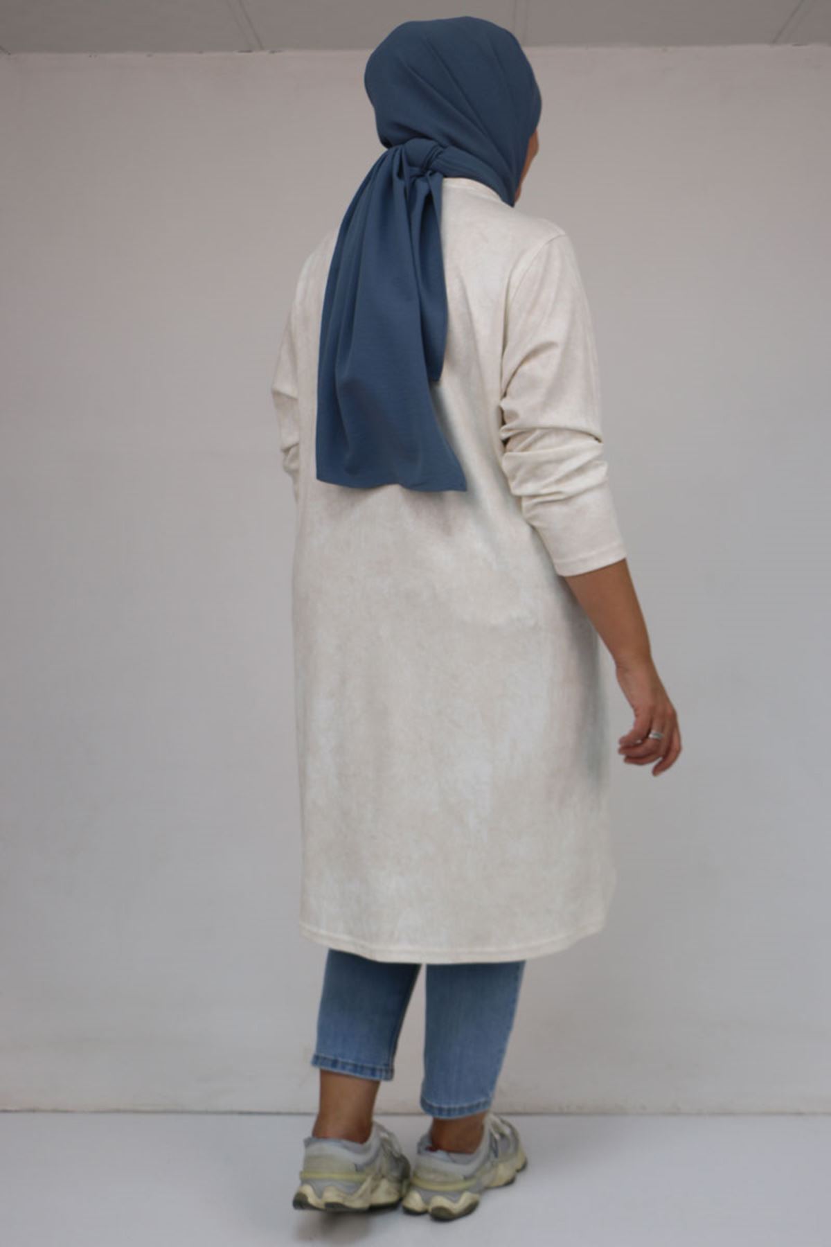 58153 Büyük Beden Basic Batik Modal Tunik - Batik Ekru