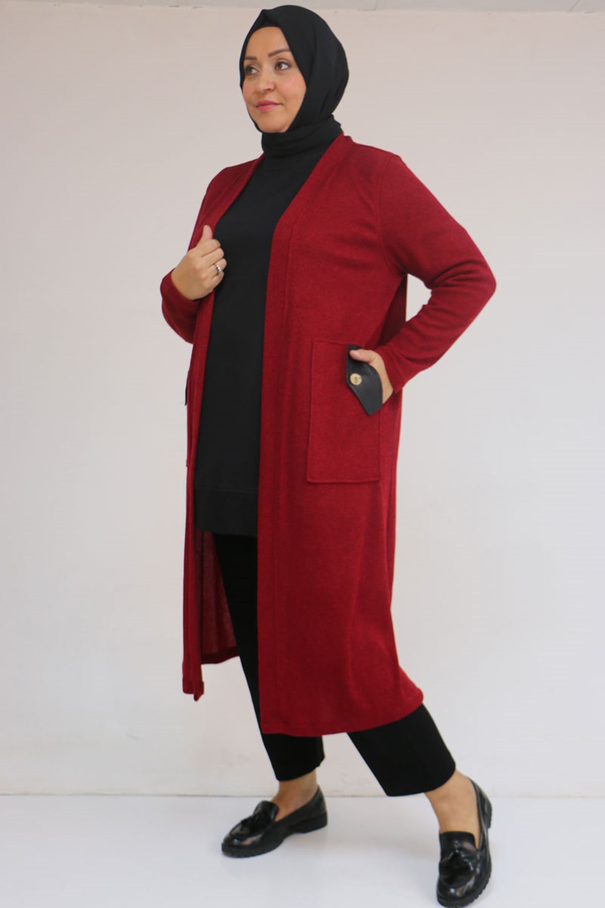 53035 Büyük Beden Cep Detaylı Mir Ceket - Bordo