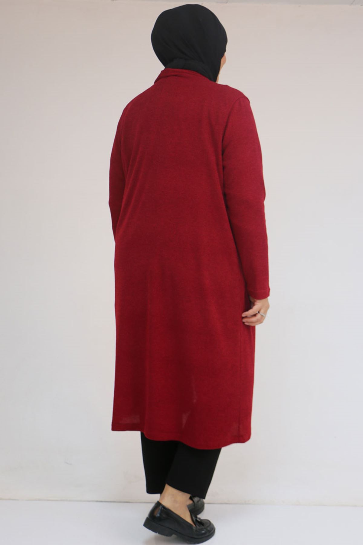 53035 Büyük Beden Cep Detaylı Mir Ceket - Bordo