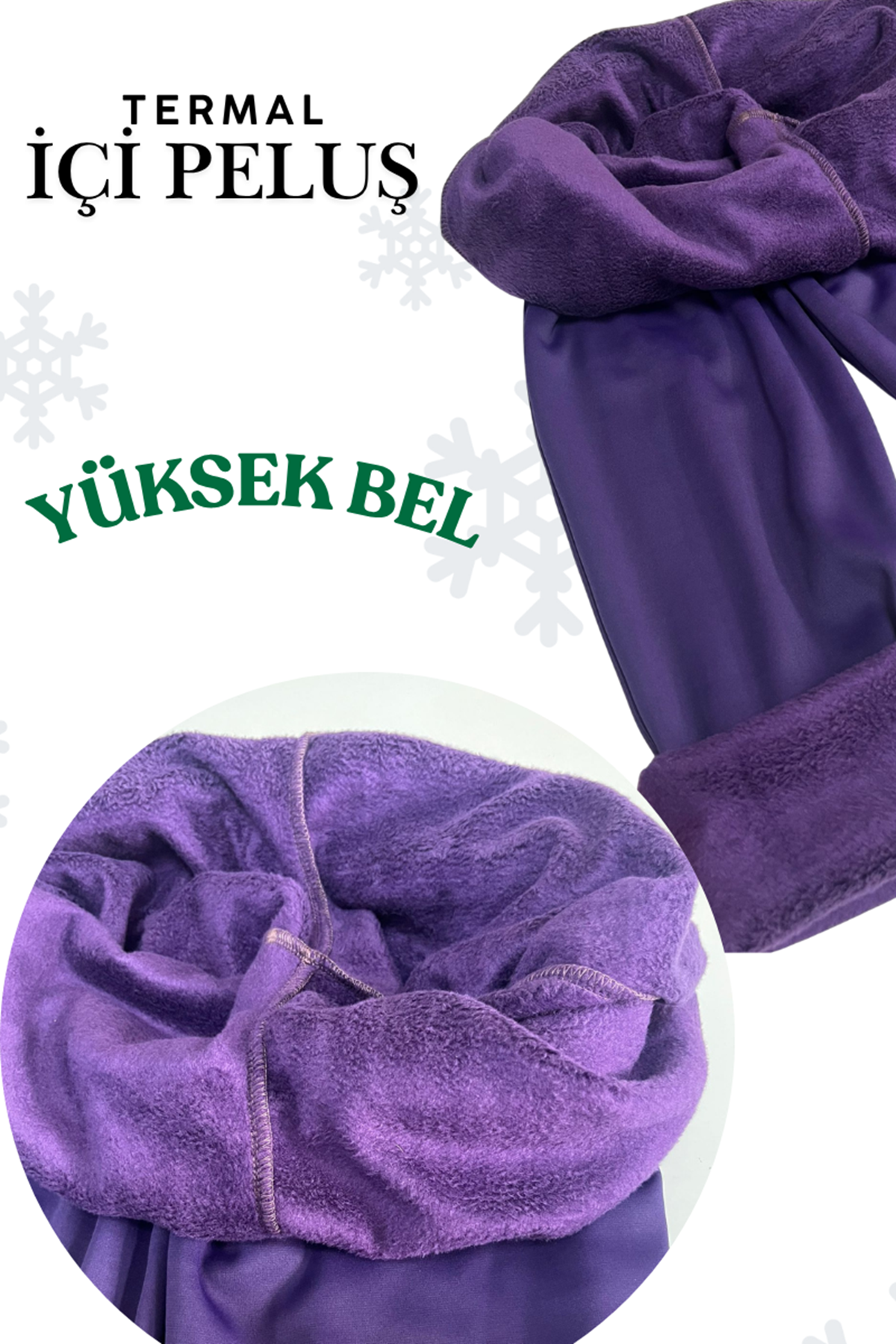 59503 Büyük Beden Beli Lastikli İçi Şardonlu Tayt - Mor