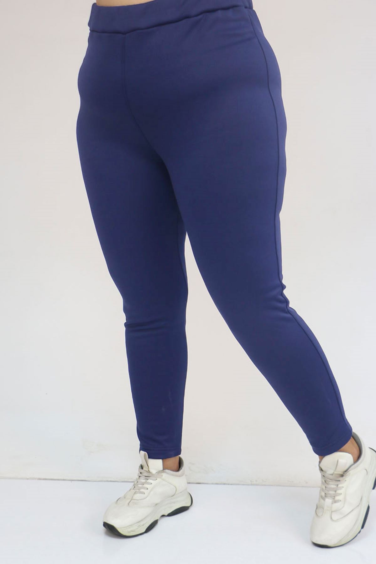 59503 Büyük Beden Beli Lastikli İçi Şardonlu Tayt - Lacivert