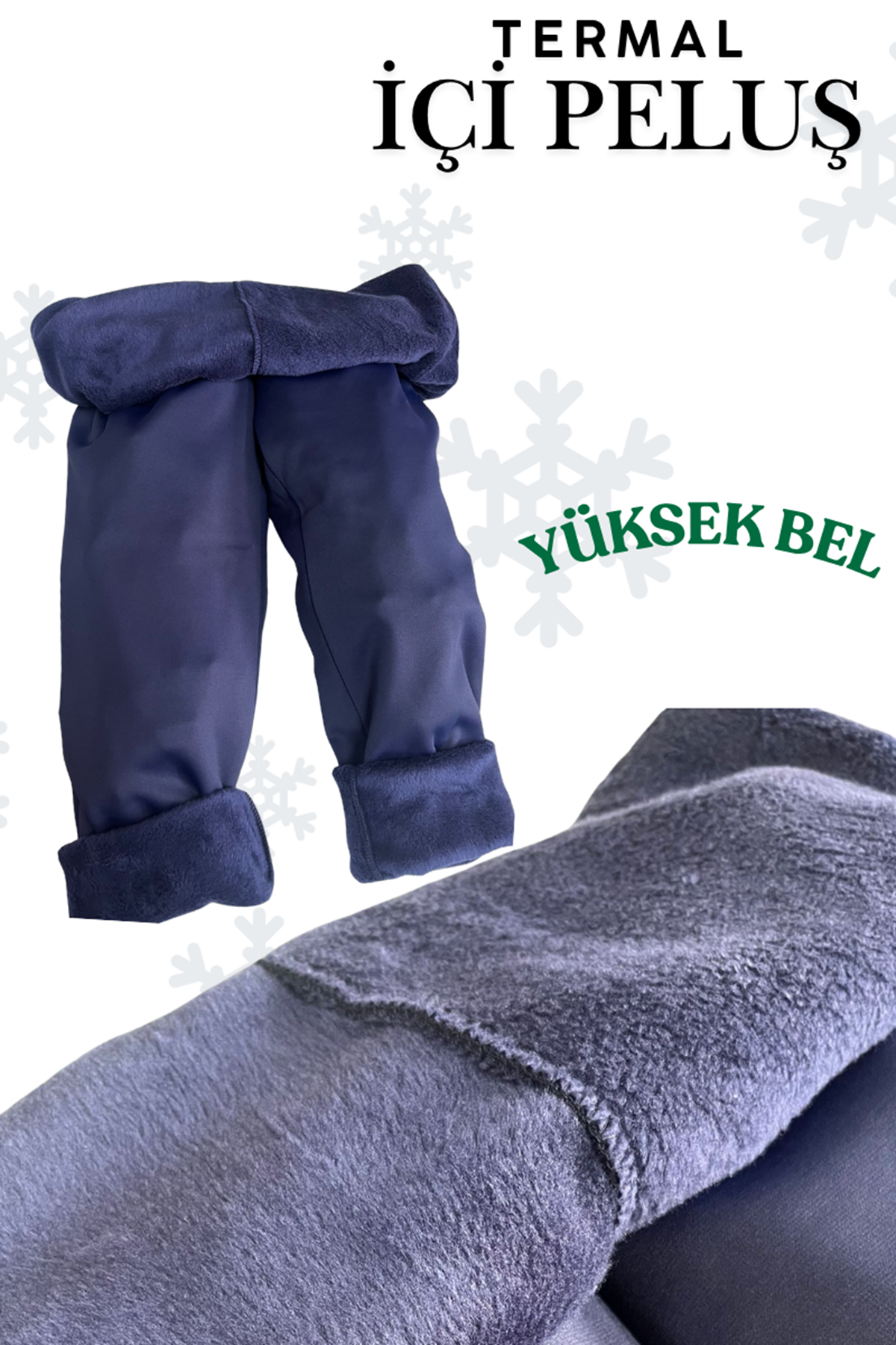 59503 Büyük Beden Beli Lastikli İçi Şardonlu Tayt - Lacivert