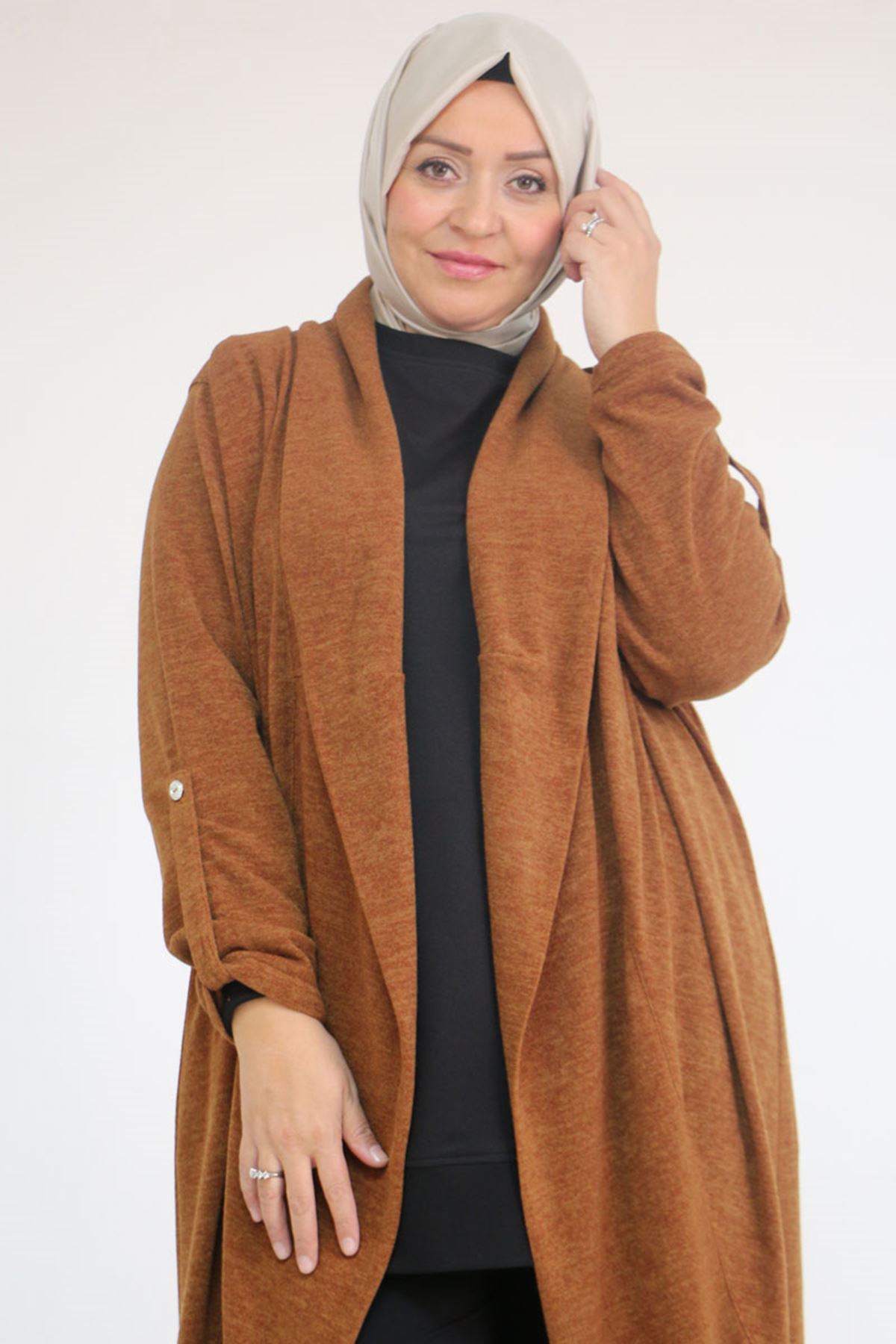 43093 Büyük Beden Kalın Patlı Mir Ceket - Taba