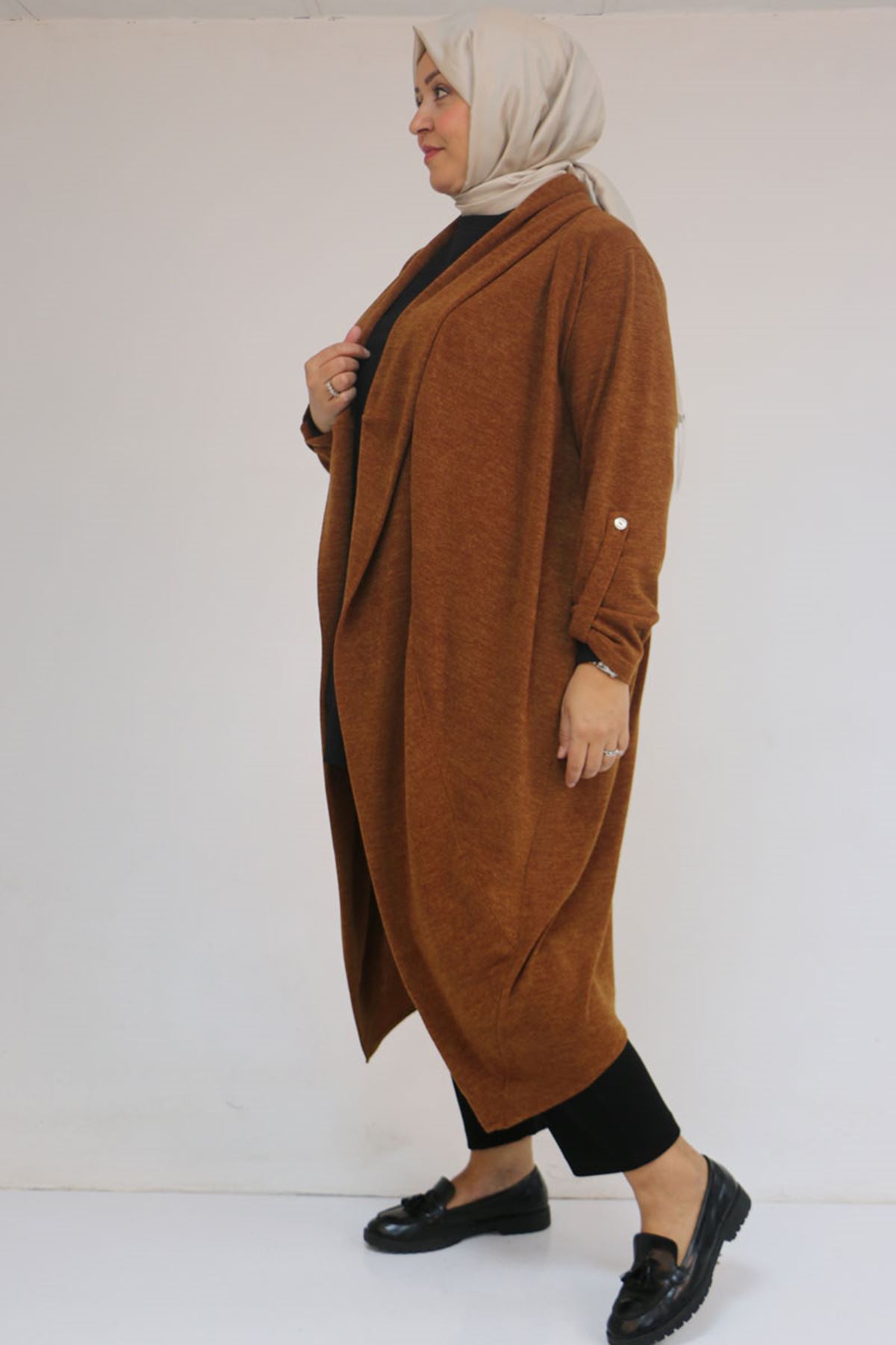 43093 Büyük Beden Kalın Patlı Mir Ceket - Taba