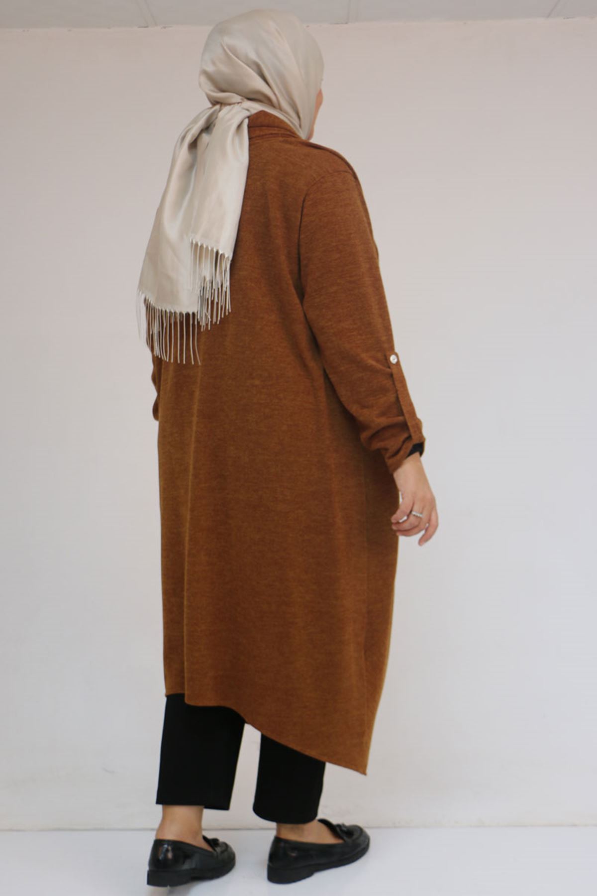 43093 Büyük Beden Kalın Patlı Mir Ceket - Taba