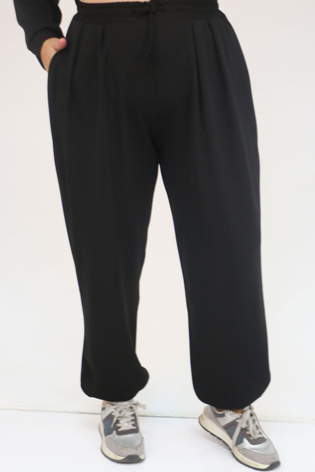 57058 Büyük Beden Pantolonlu Modal İkili Takım - Siyah