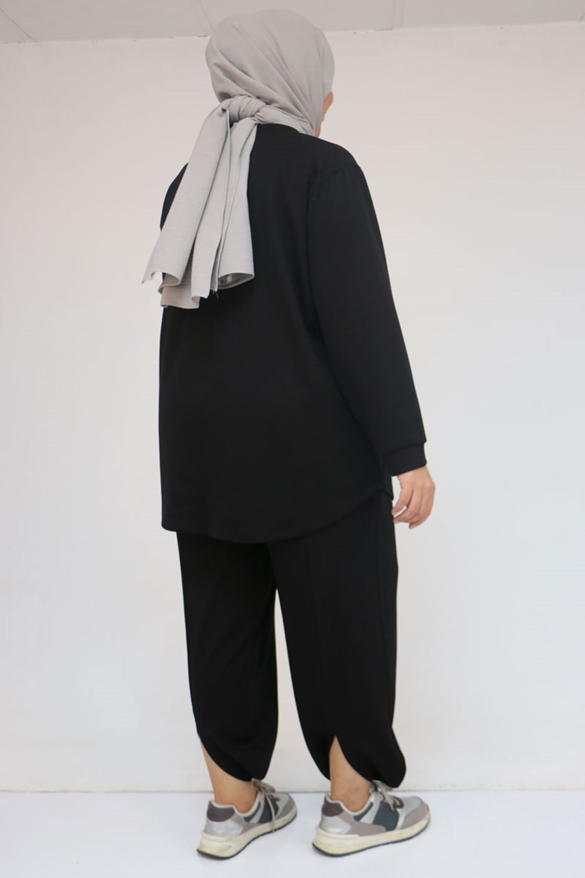57058 Büyük Beden Pantolonlu Modal İkili Takım - Siyah