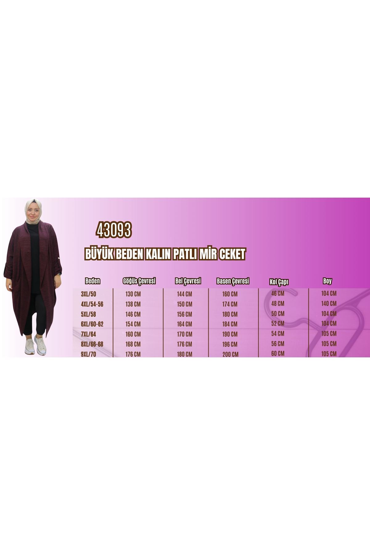 43093 Büyük Beden Kalın Patlı Mir Ceket - Siyah