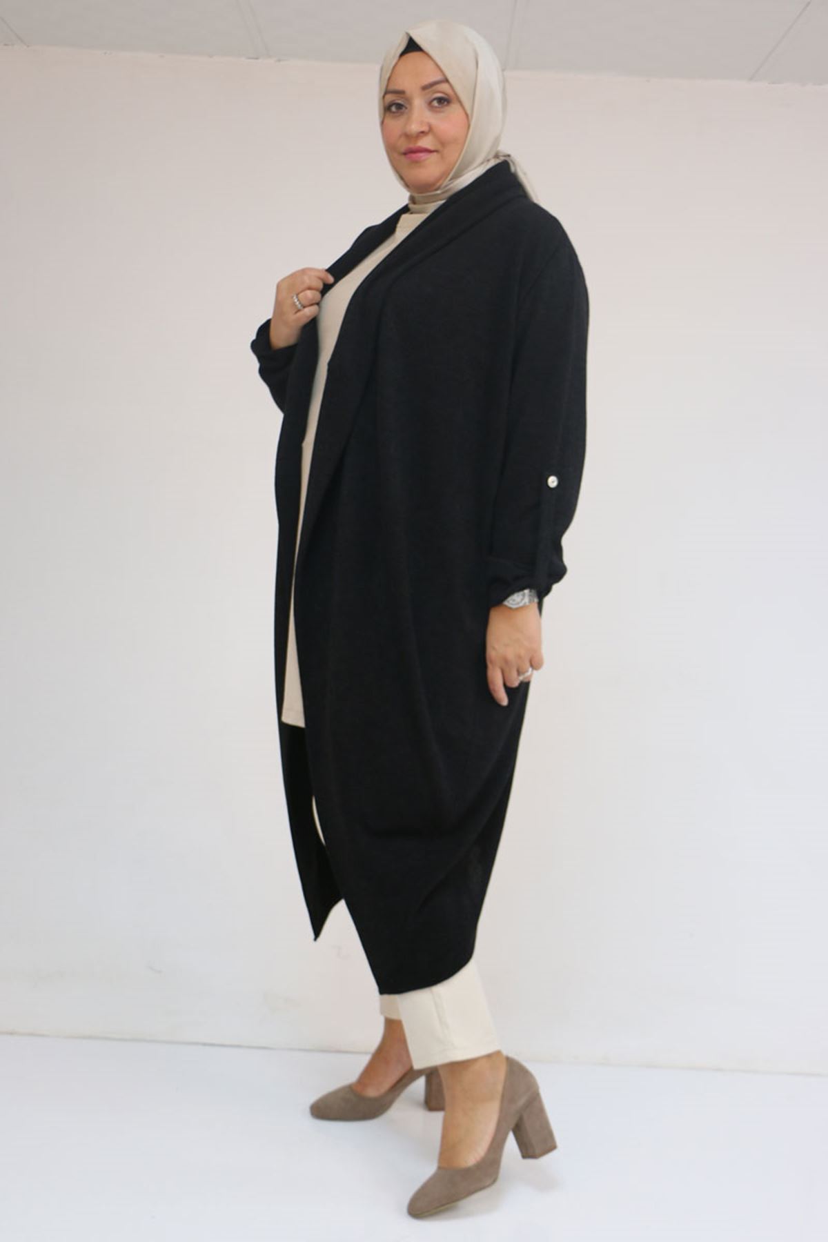 43093 Büyük Beden Kalın Patlı Mir Ceket - Siyah