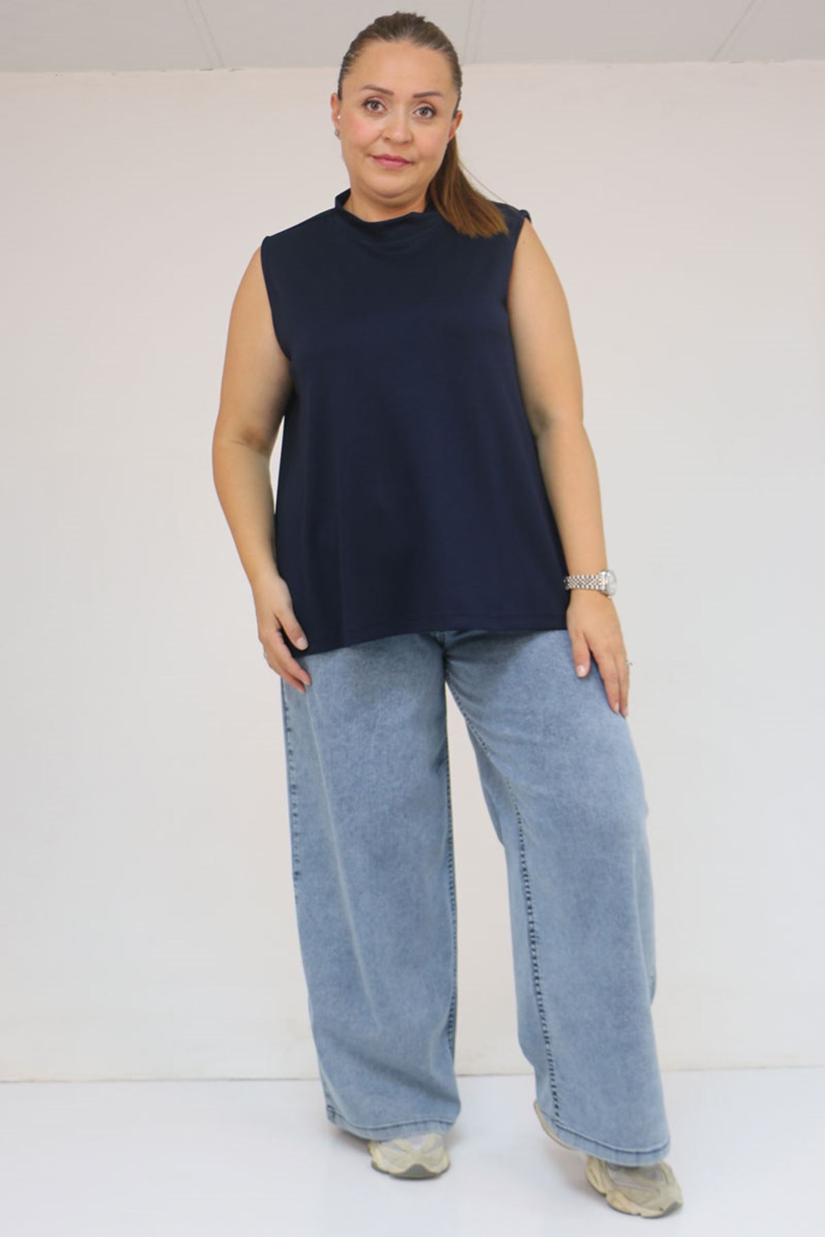58510 Büyük Beden Kısa Modal İçlik - Lacivert