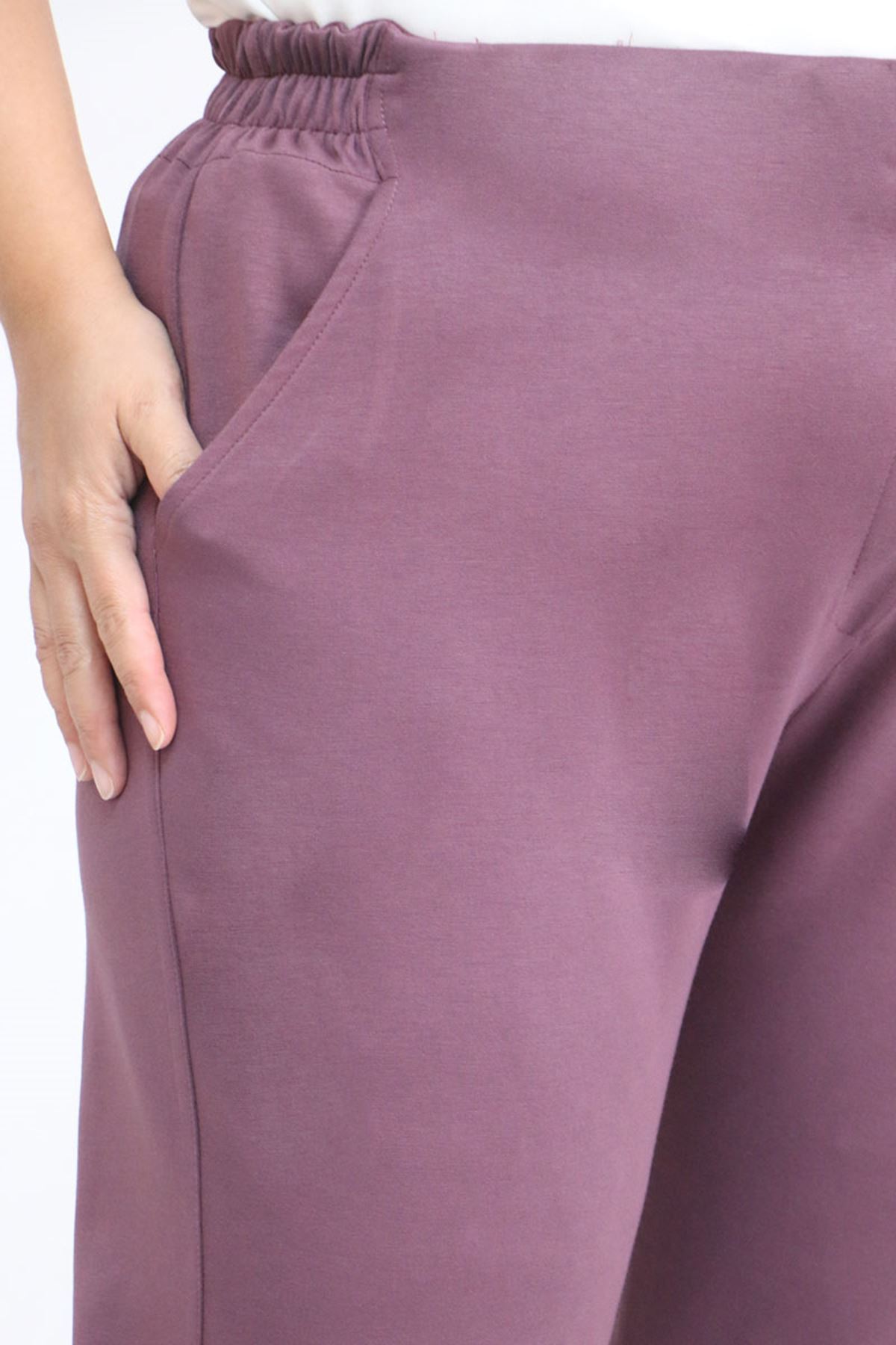 59013 Büyük Beden Arkası Lastikli Cepli Modal Pantolon - Gül Kurusu