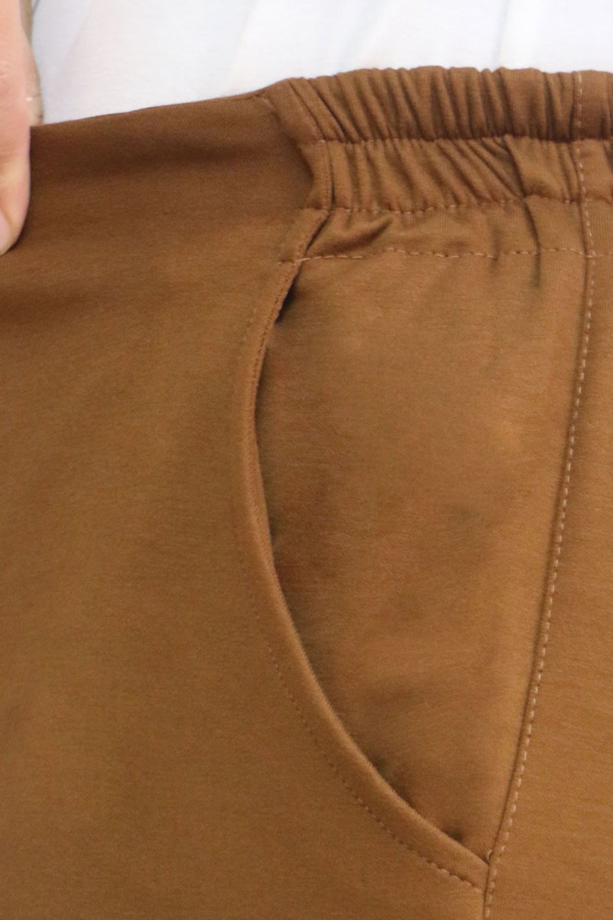 59013 Büyük Beden Arkası Lastikli Cepli Modal Pantolon - Kahve