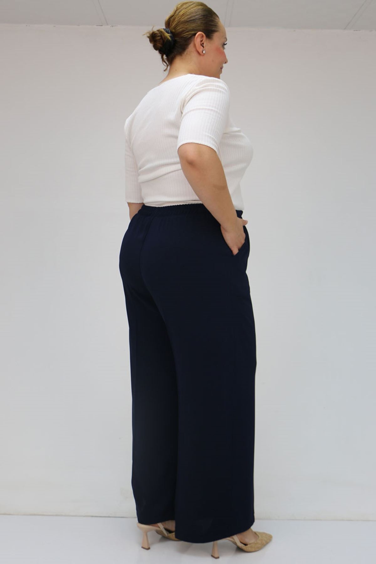 59014 Büyük Beden Beli Lastikli Bolpaça Pantolon - Lacivert