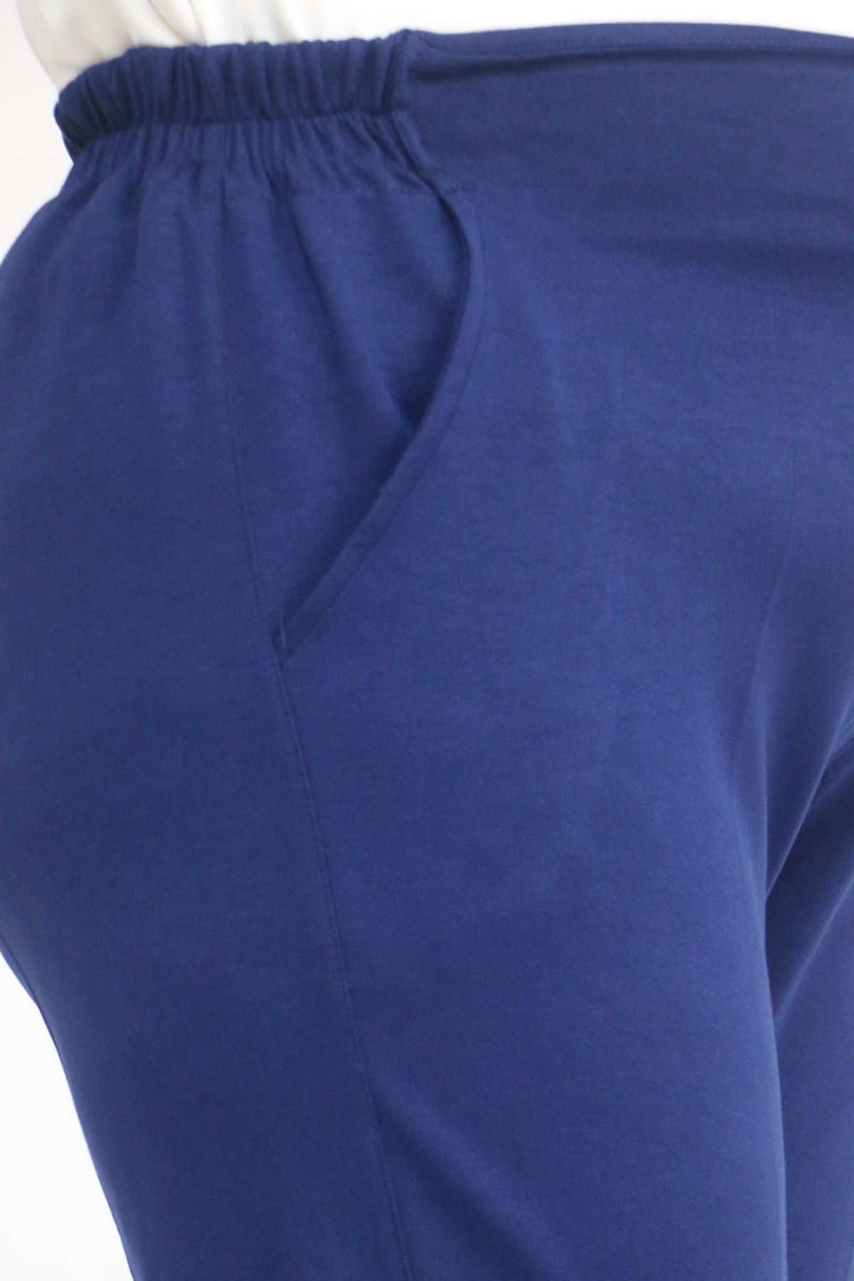 59013 Büyük Beden Arkası Lastikli Cepli Modal Pantolon - İndigo