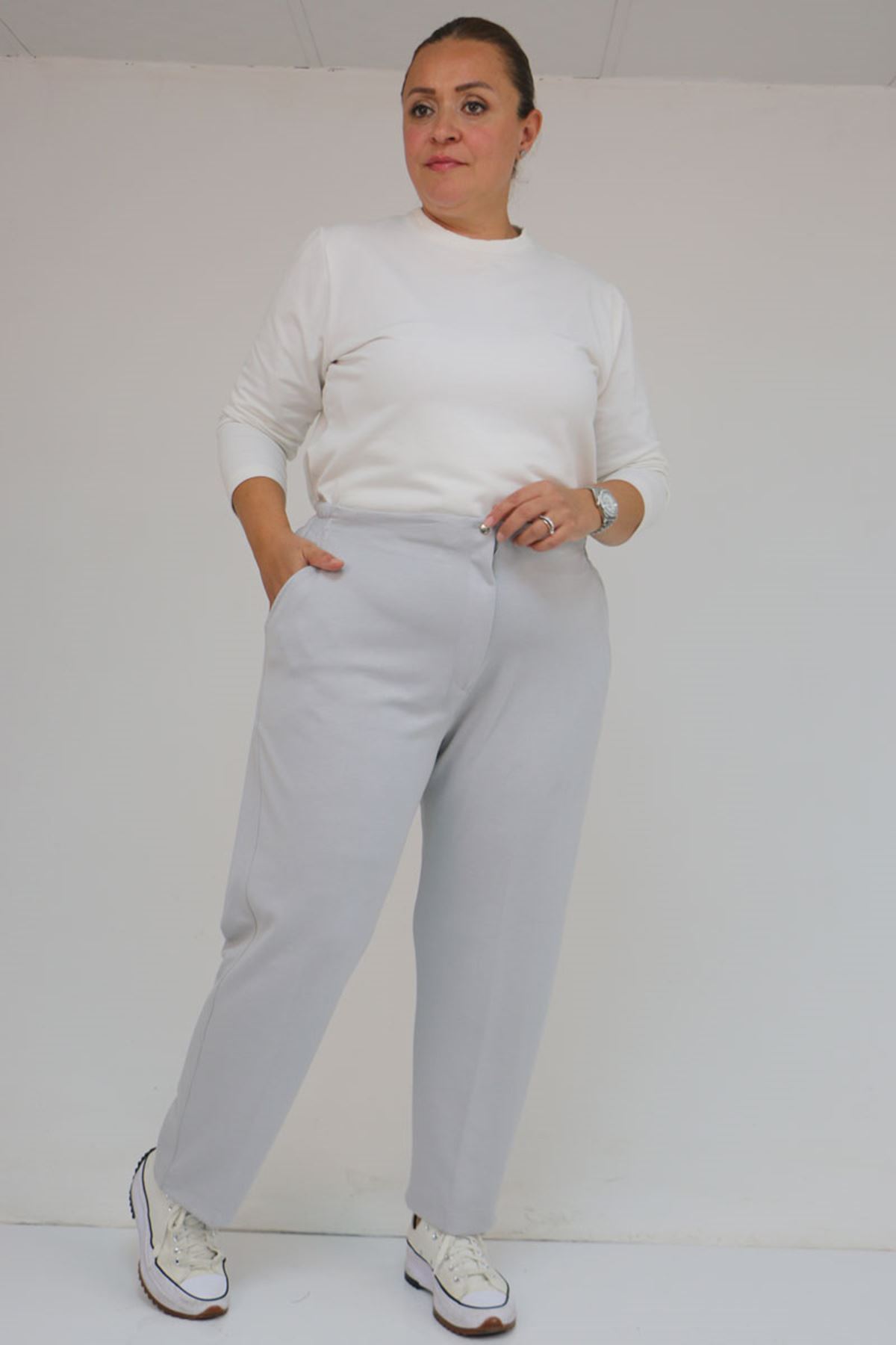 59013 Büyük Beden Arkası Lastikli Cepli Modal Pantolon - Gri