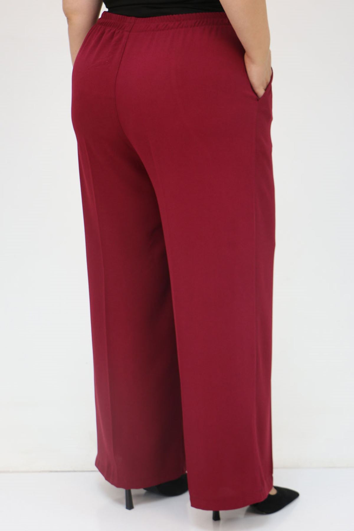 59014 Büyük Beden Beli Lastikli Bolpaça Pantolon - Bordo