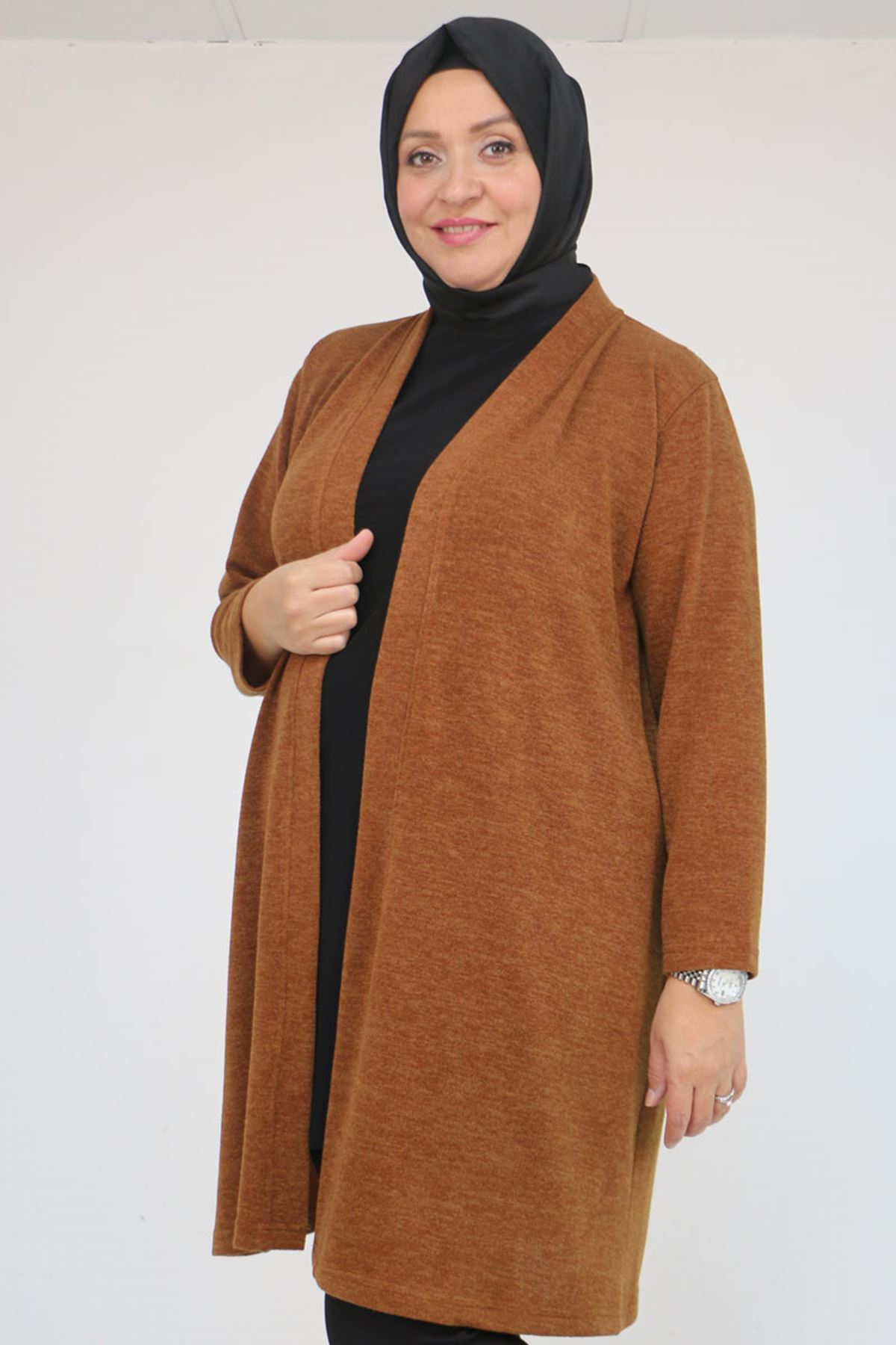 53036 Büyük Beden Mir Ceket - Taba