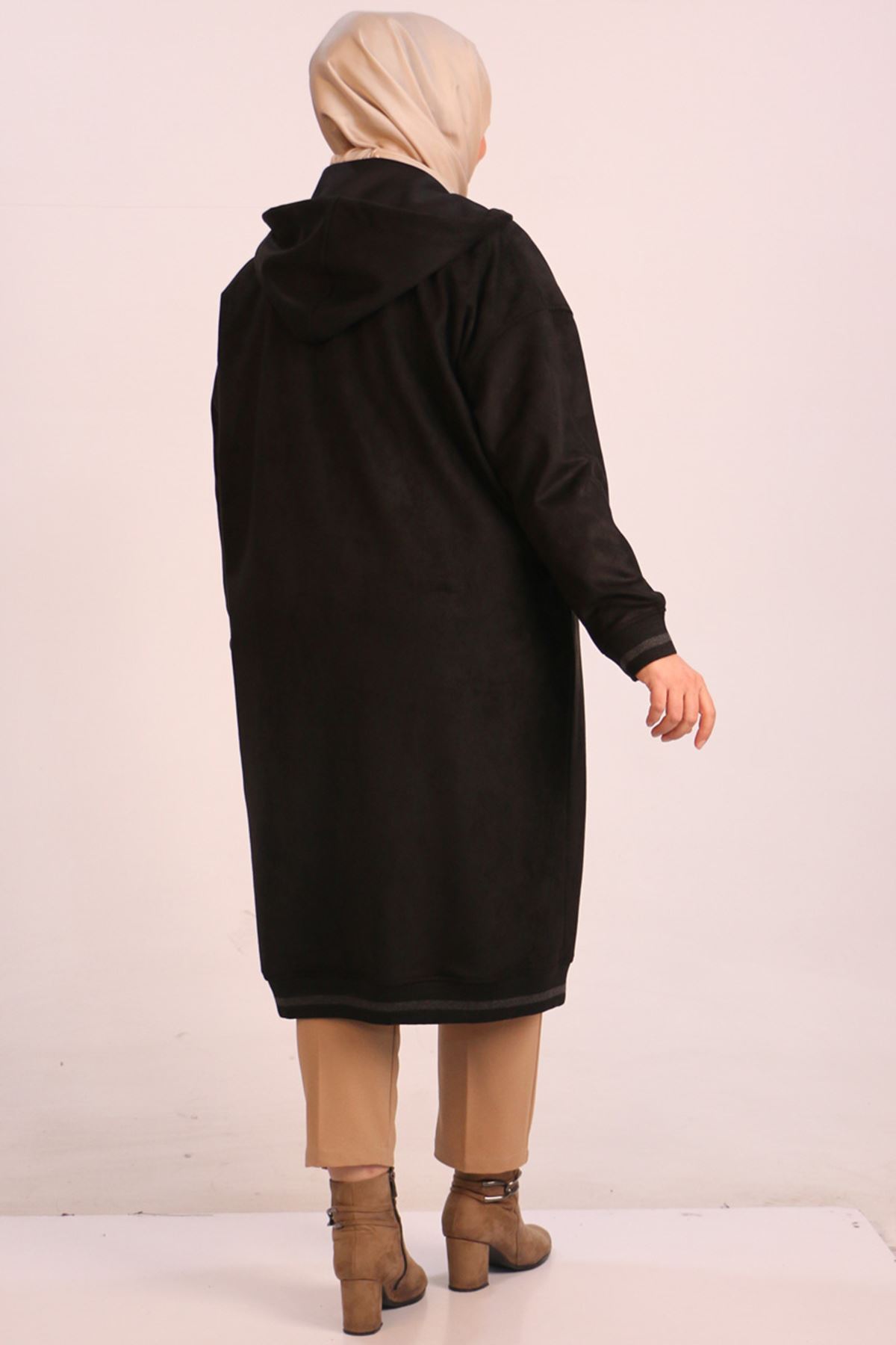 33074 Büyük Beden Nubuk Ribanalı Kap-Siyah