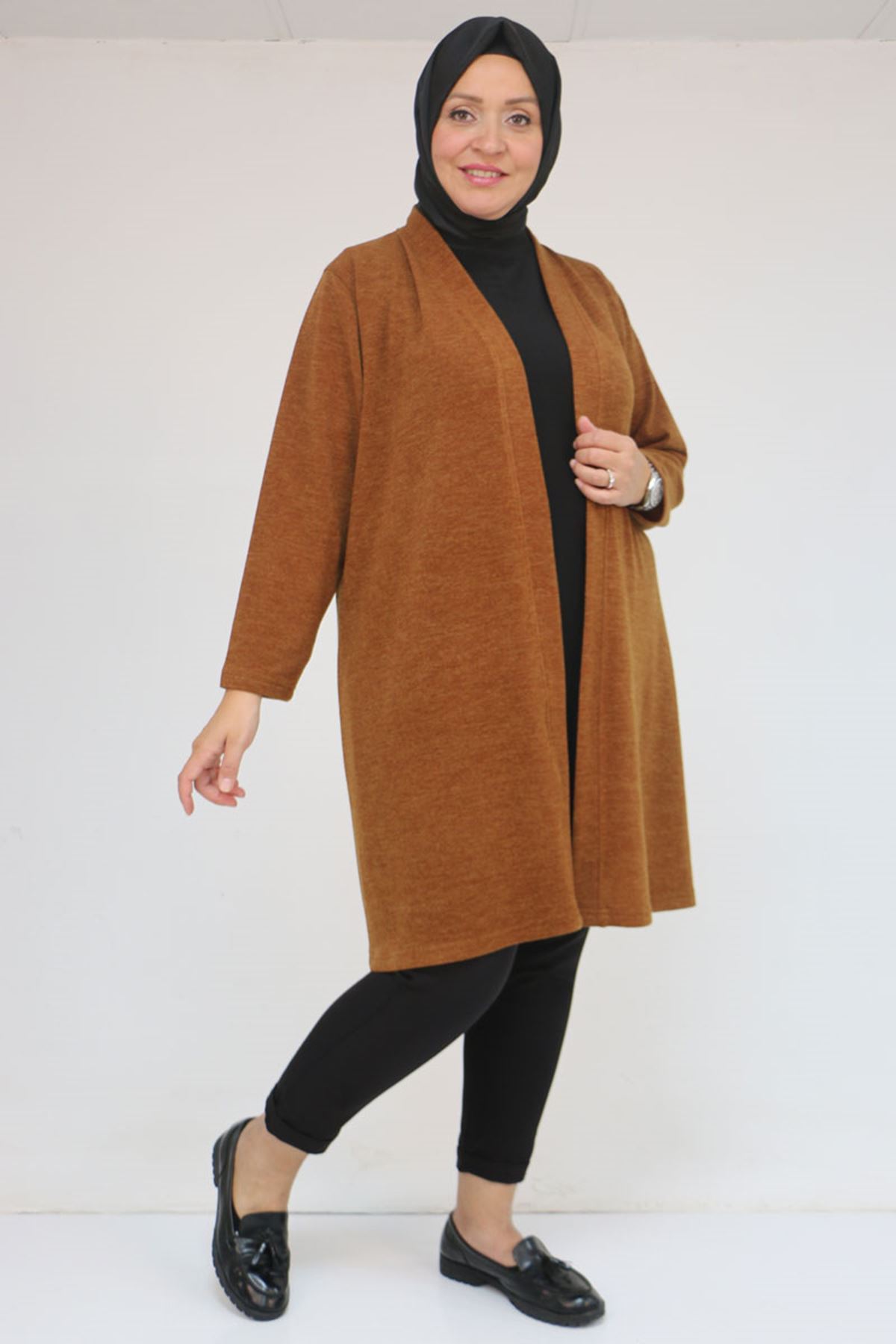 53036 Büyük Beden Mir Ceket - Taba