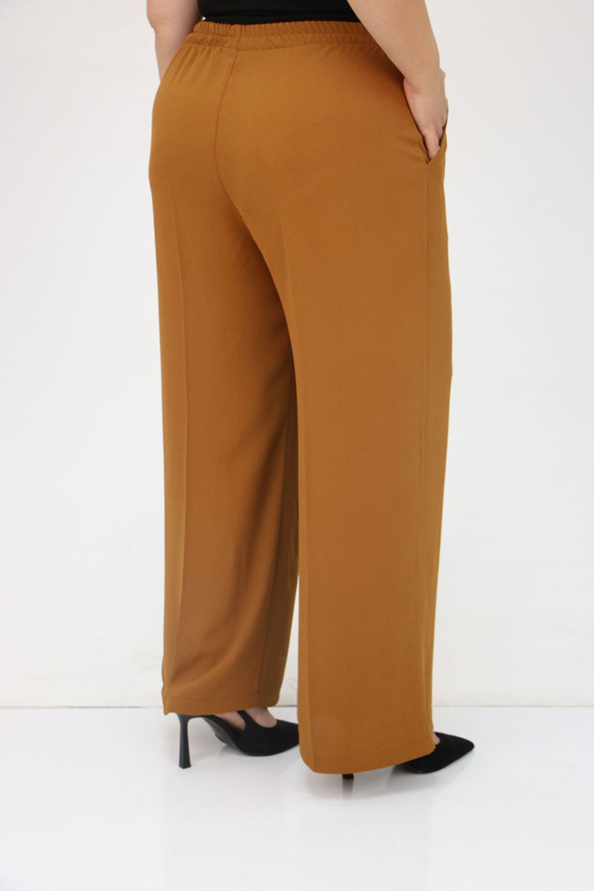 59014 Büyük Beden Beli Lastikli Bolpaça Pantolon - Hardal