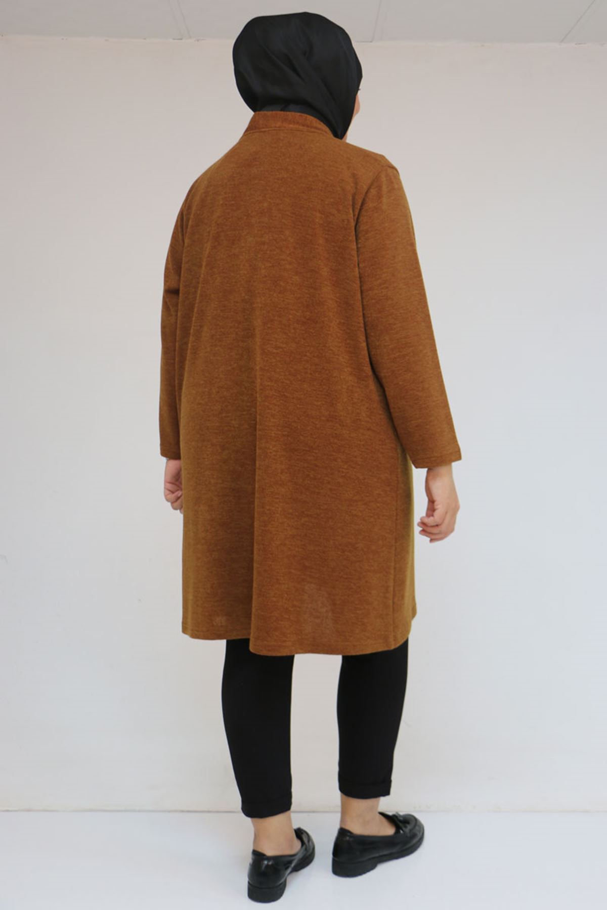 53036 Büyük Beden Mir Ceket - Taba