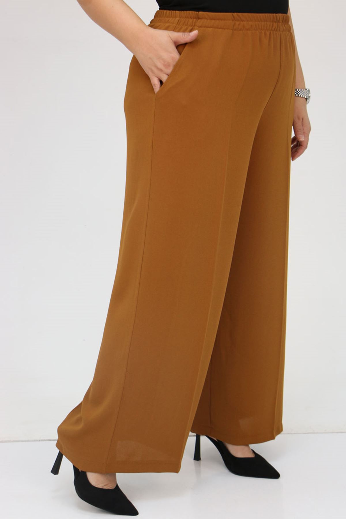 59014 Büyük Beden Beli Lastikli Bolpaça Pantolon - Hardal