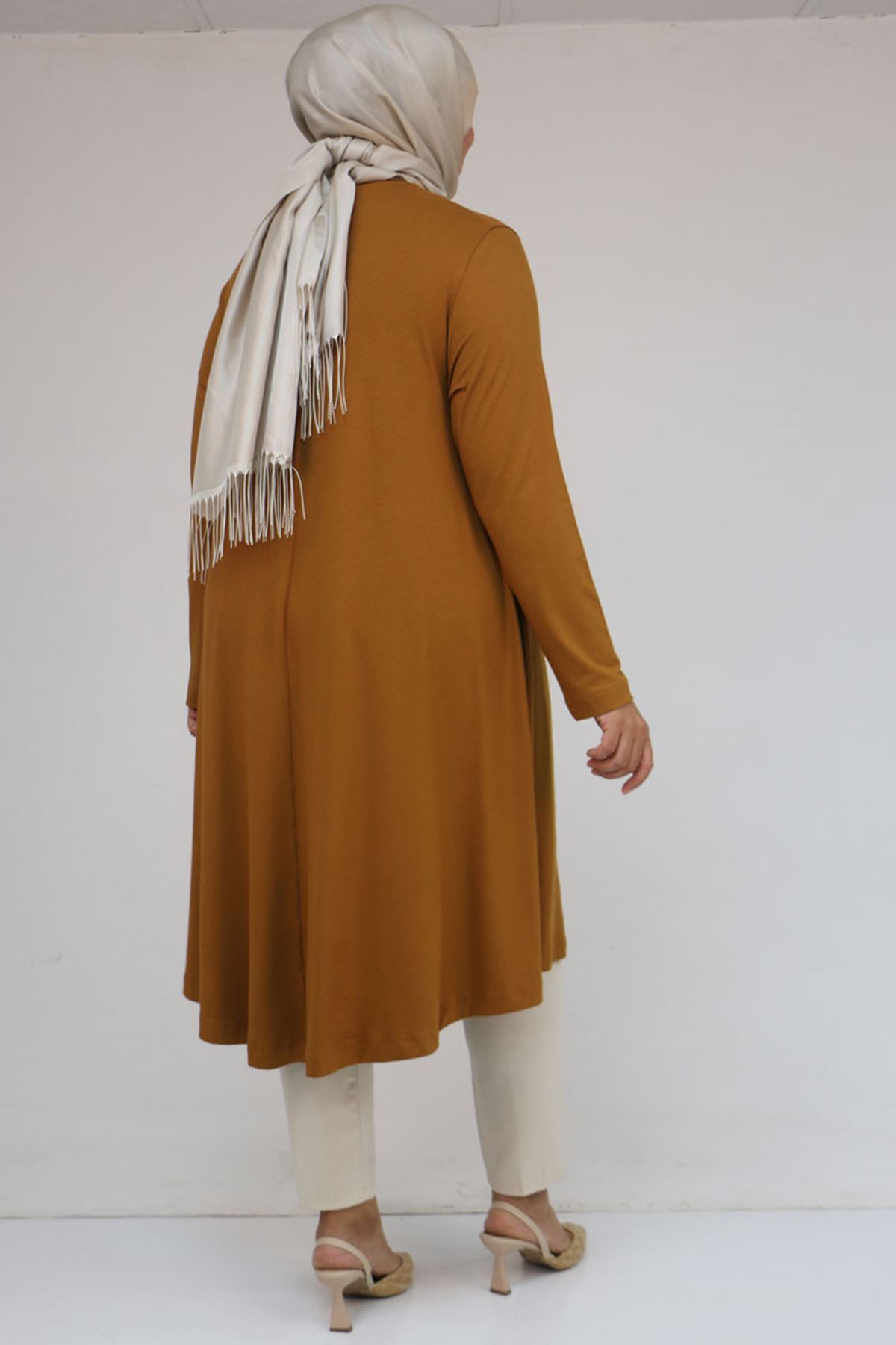 28016 Büyük Beden Penye Mevlana Tunik - Hardal