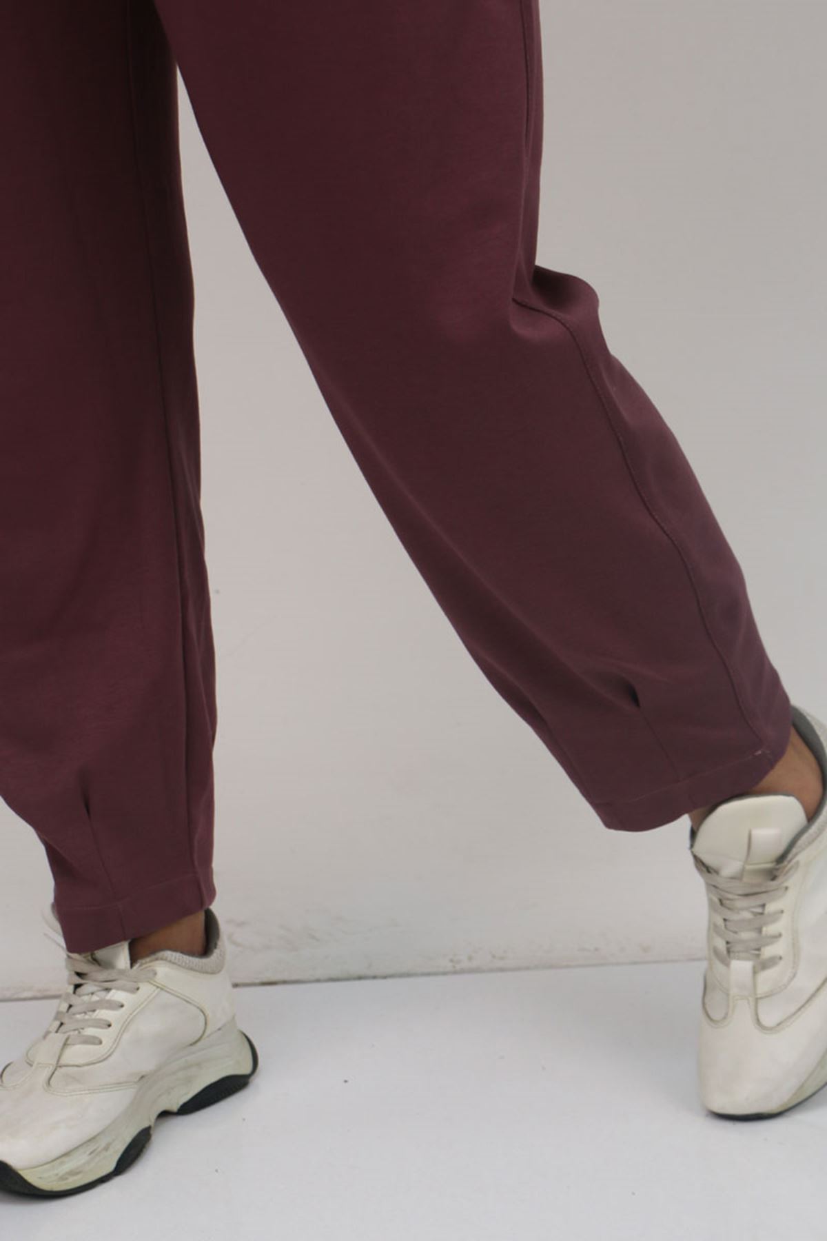 59028 Büyük Beden Paçası Çıma Detaylı Modal Pantolon - Gül Kurusu