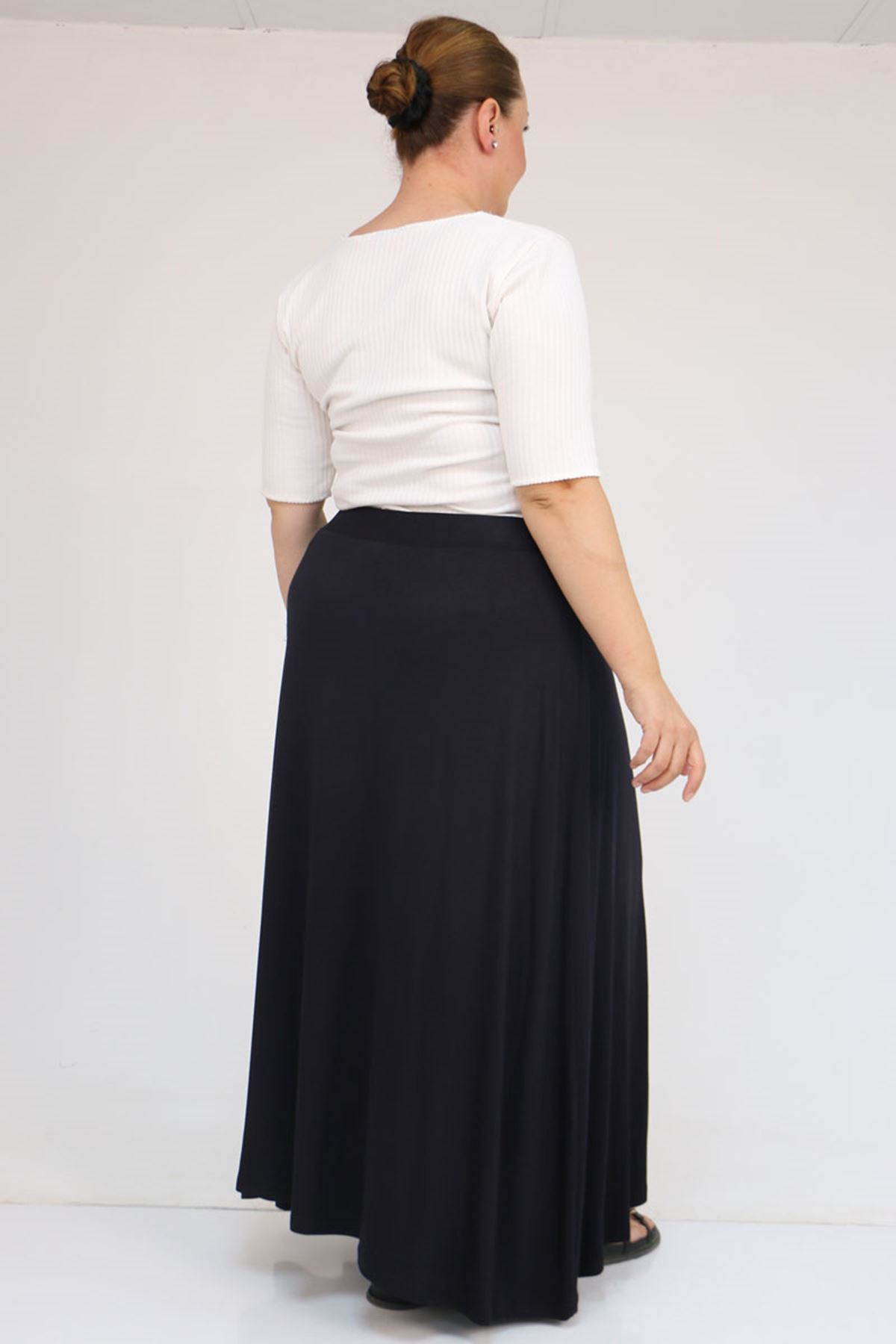 45005 Büyük Beden Penye Basic Etek - Koyu Lacivert