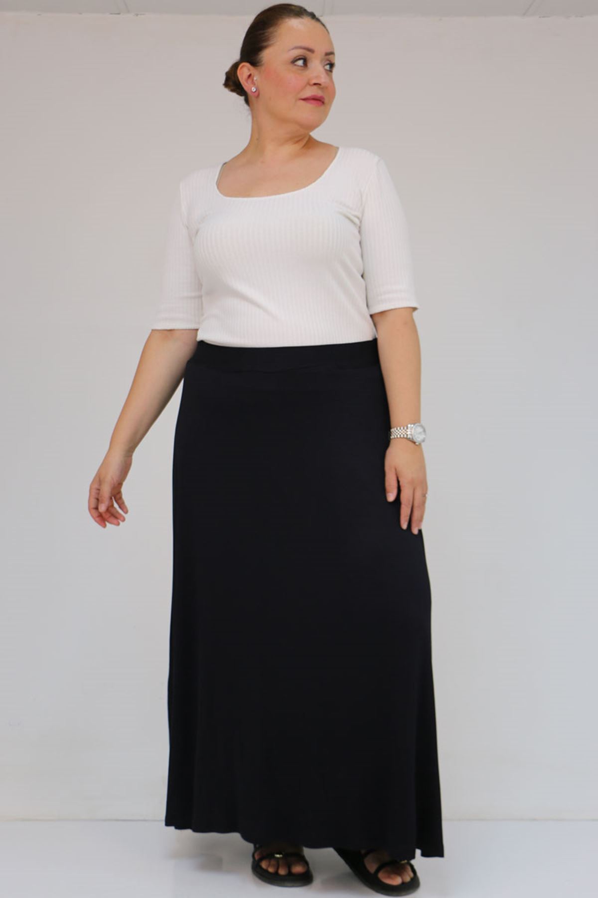 45005 Büyük Beden Penye Basic Etek - Koyu Lacivert