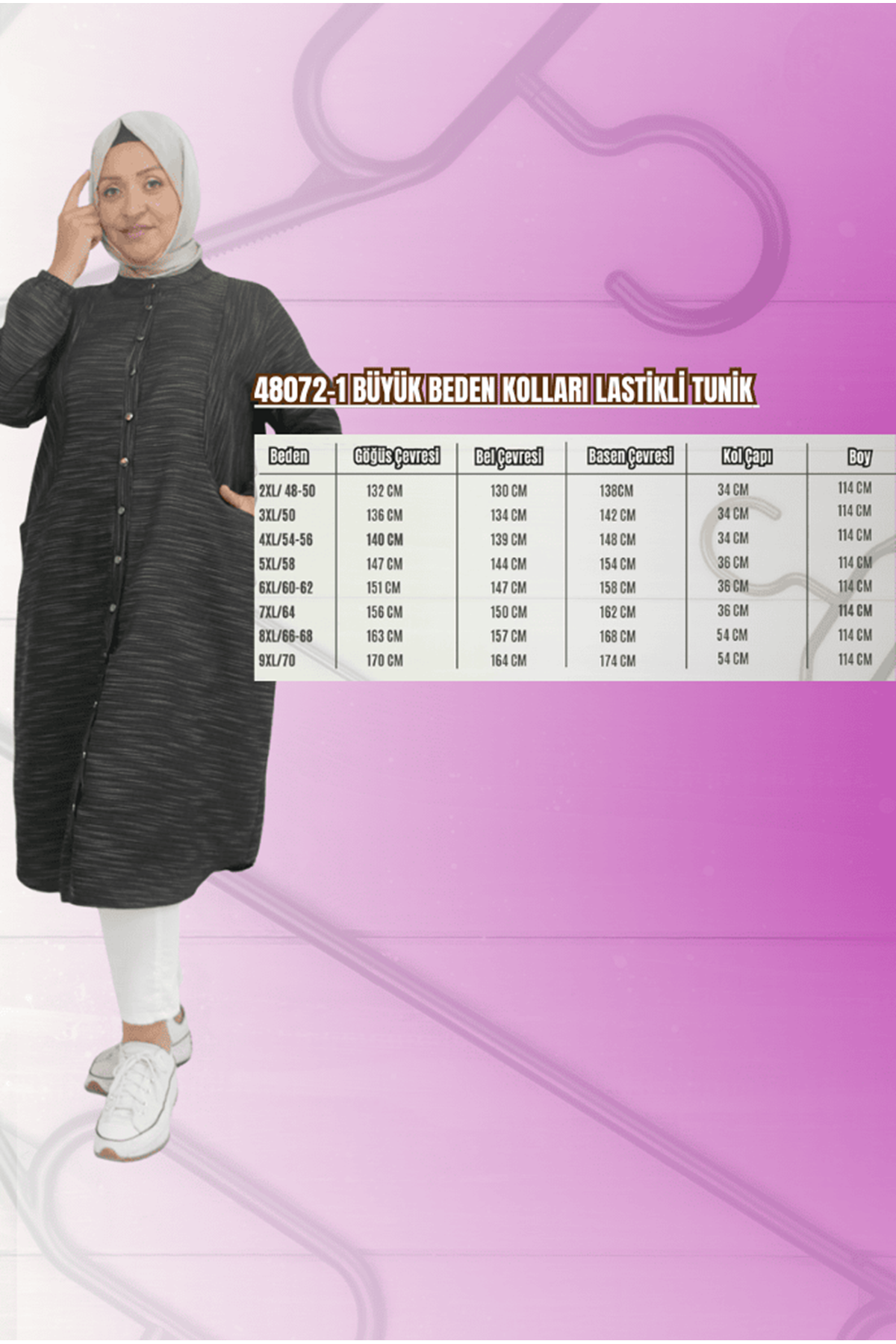 48072  Büyük Beden Kolları Lastikli Tunik - Kiremit Kırçıllı